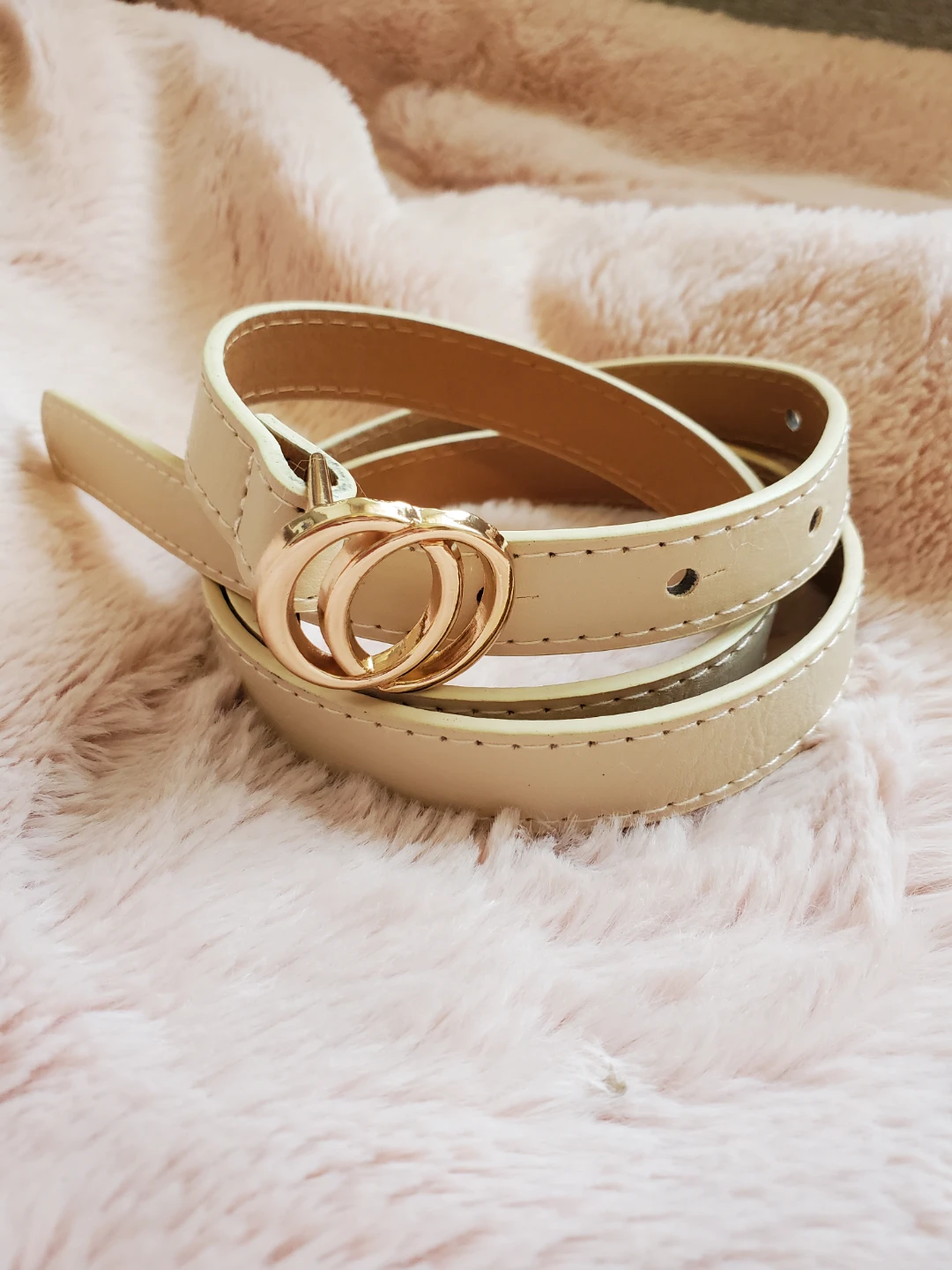 New Cream faux leather belt with gold buckle