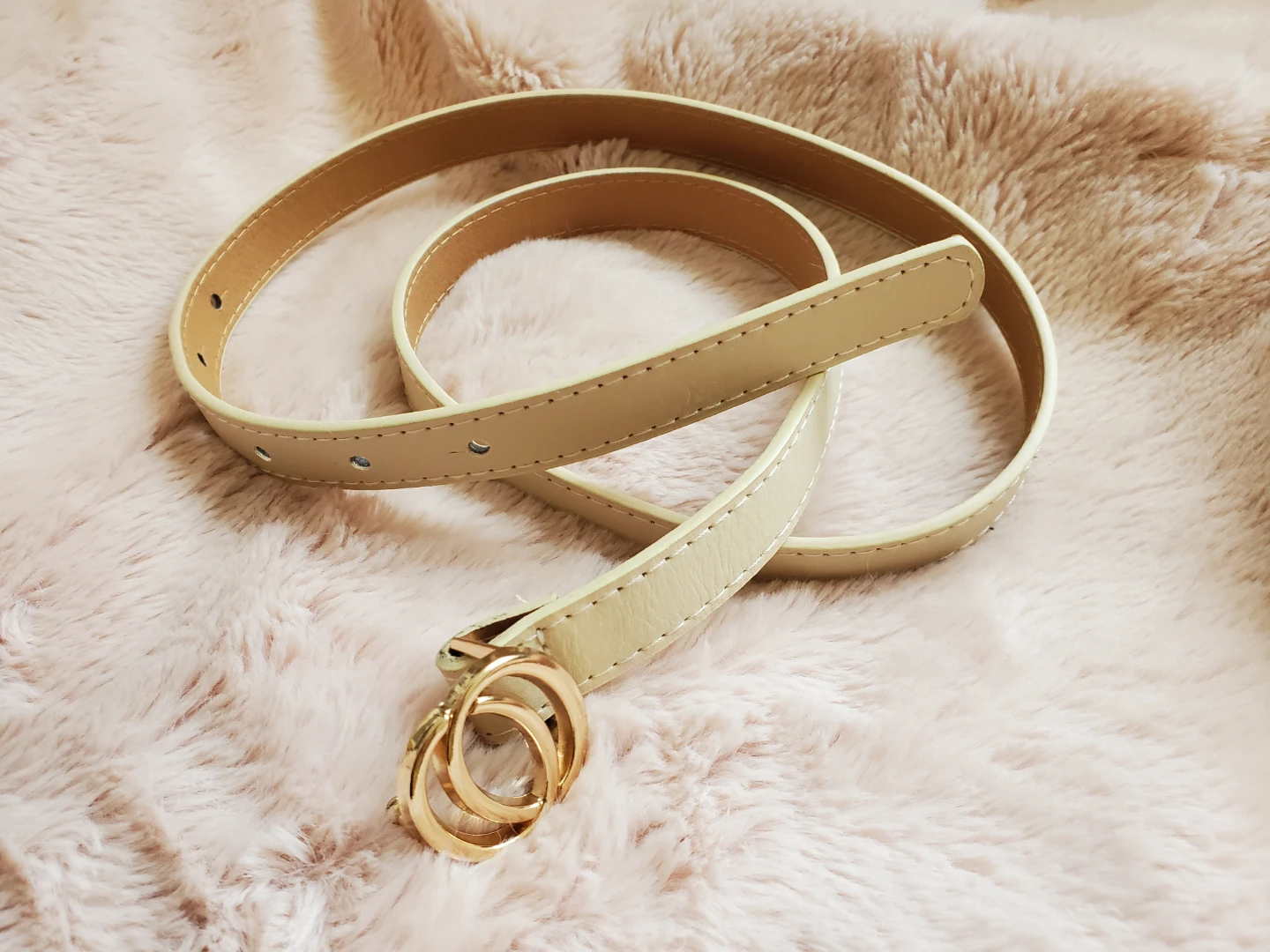 New Cream faux leather belt with gold buckle - photo 2