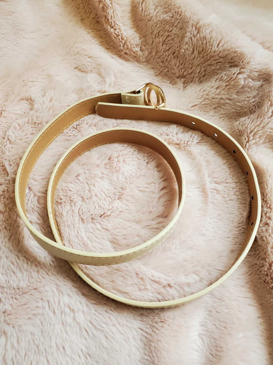 New Cream faux leather belt with gold buckle - photo 3