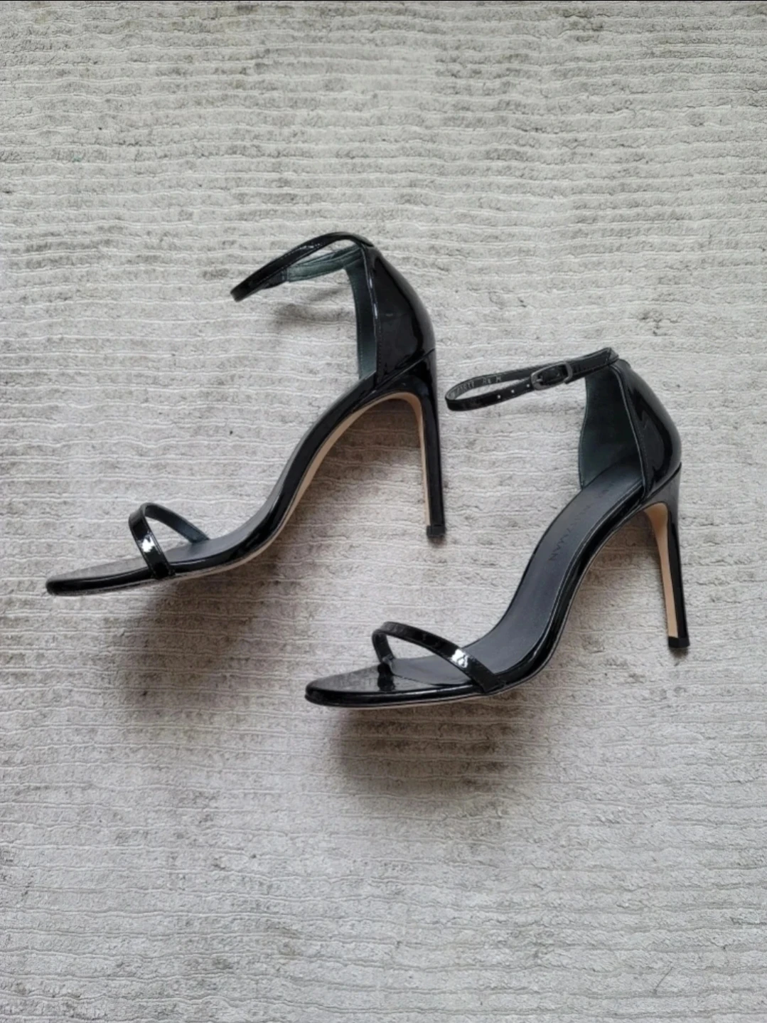 Stuart Weitzman Black Patent Leather Ankle Strap Heels