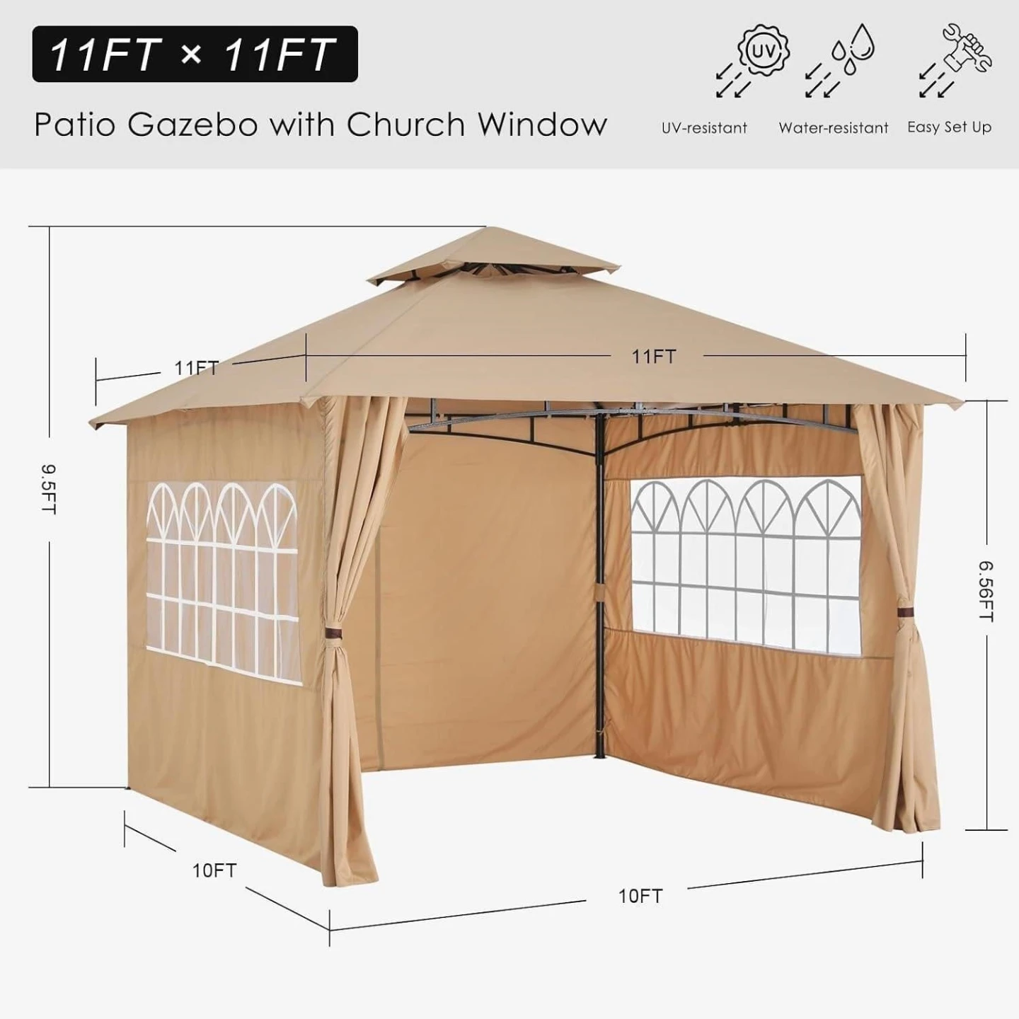 11ft x 11ft Patio Gazebo with Church Window - photo 2