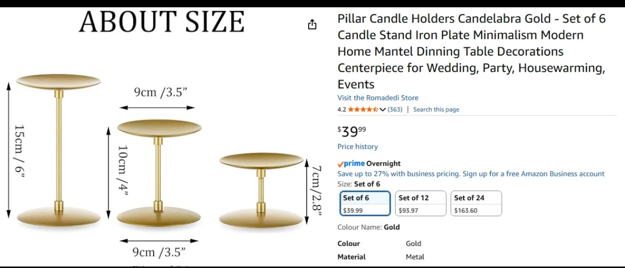 Pillar Candle Holders - Set of 6 Gold - photo 2
