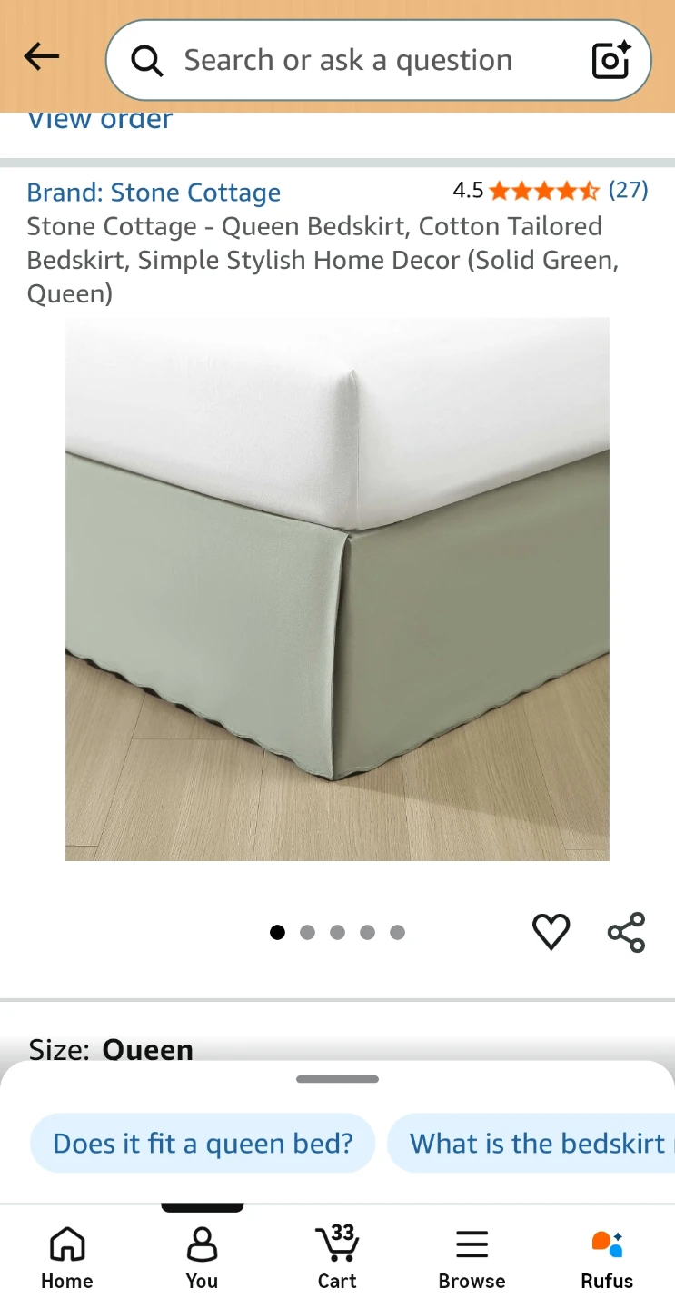 Stone Cottage Queen Bedskirt - Solid Green - photo 2