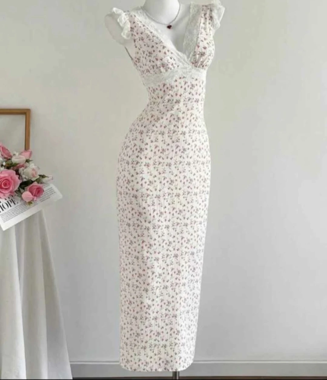 Floral Lace Trim Maxi Dress