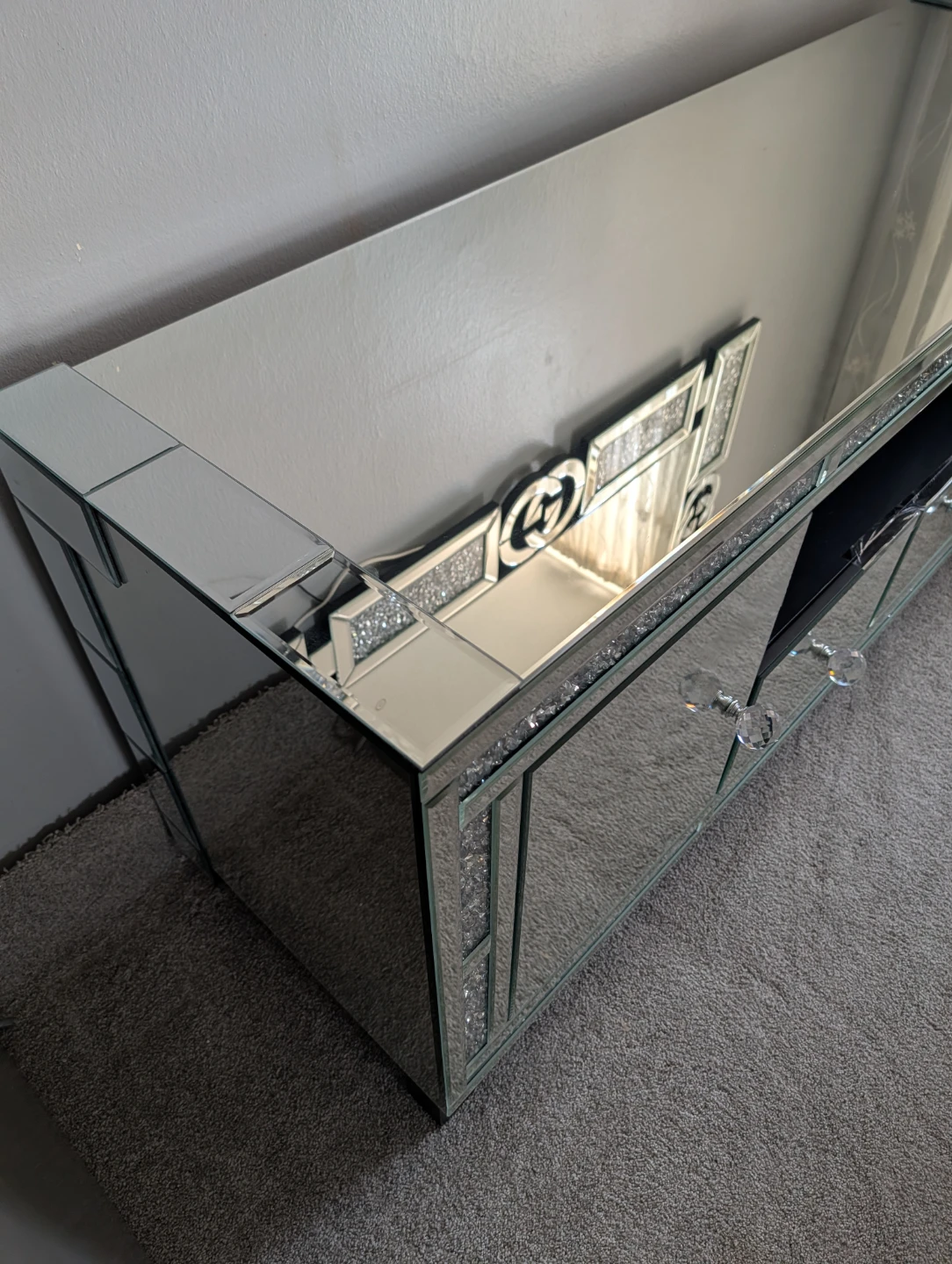 Mirrored TV Stand with Crystal Accents - photo 4