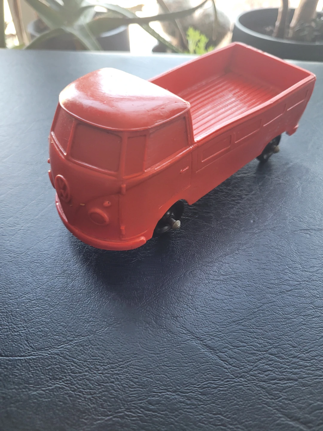 European Red Vinyl VW Bus Pickup Truck Toy