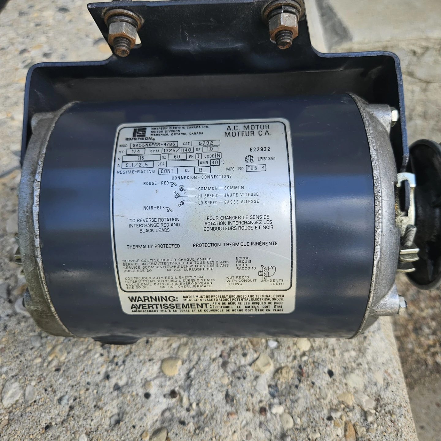 USED  BLOWER MOTOR- 1/4 HP