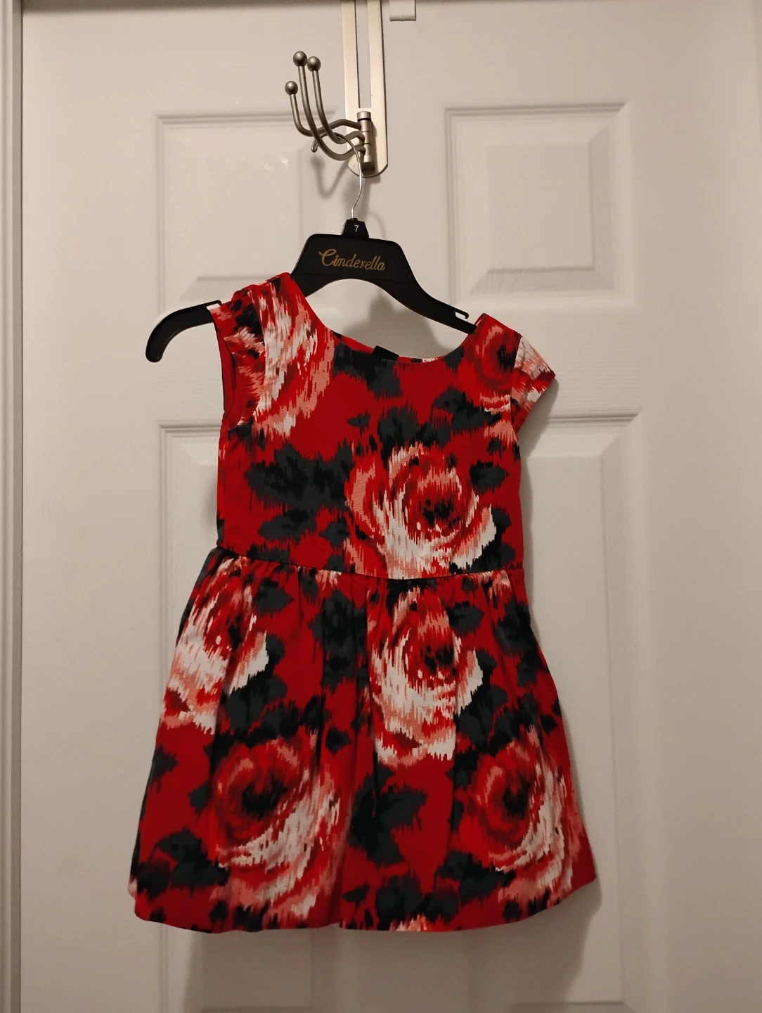 Girls Red Rose Print Dress