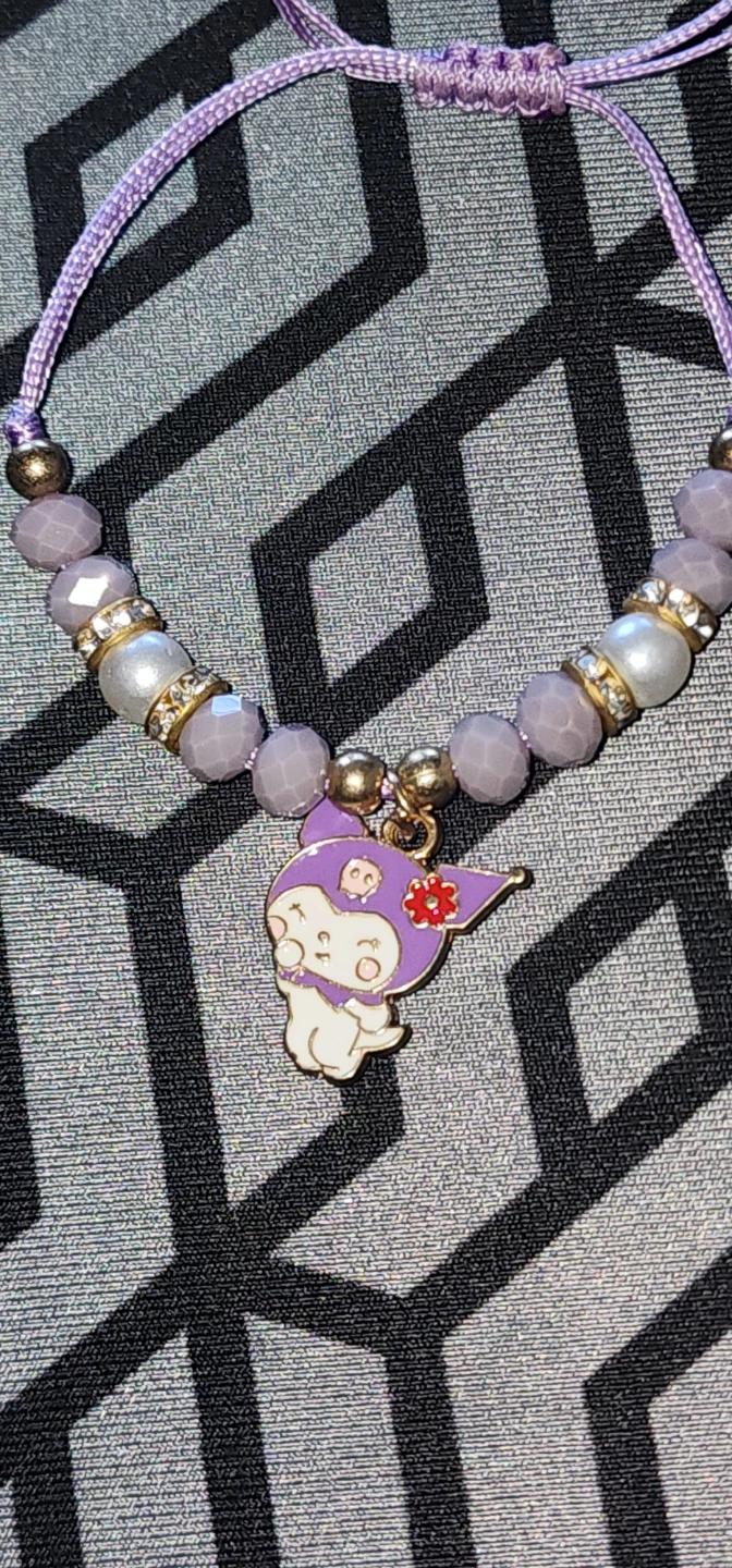 Purple Beaded Bracelet with Kawaii Charm - photo 3
