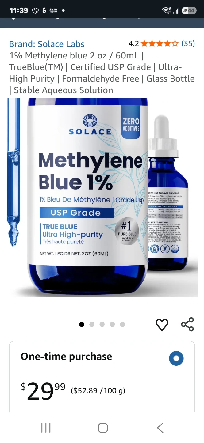 Solace Labs 1% Methylene Blue 2 oz Glass Bottle
