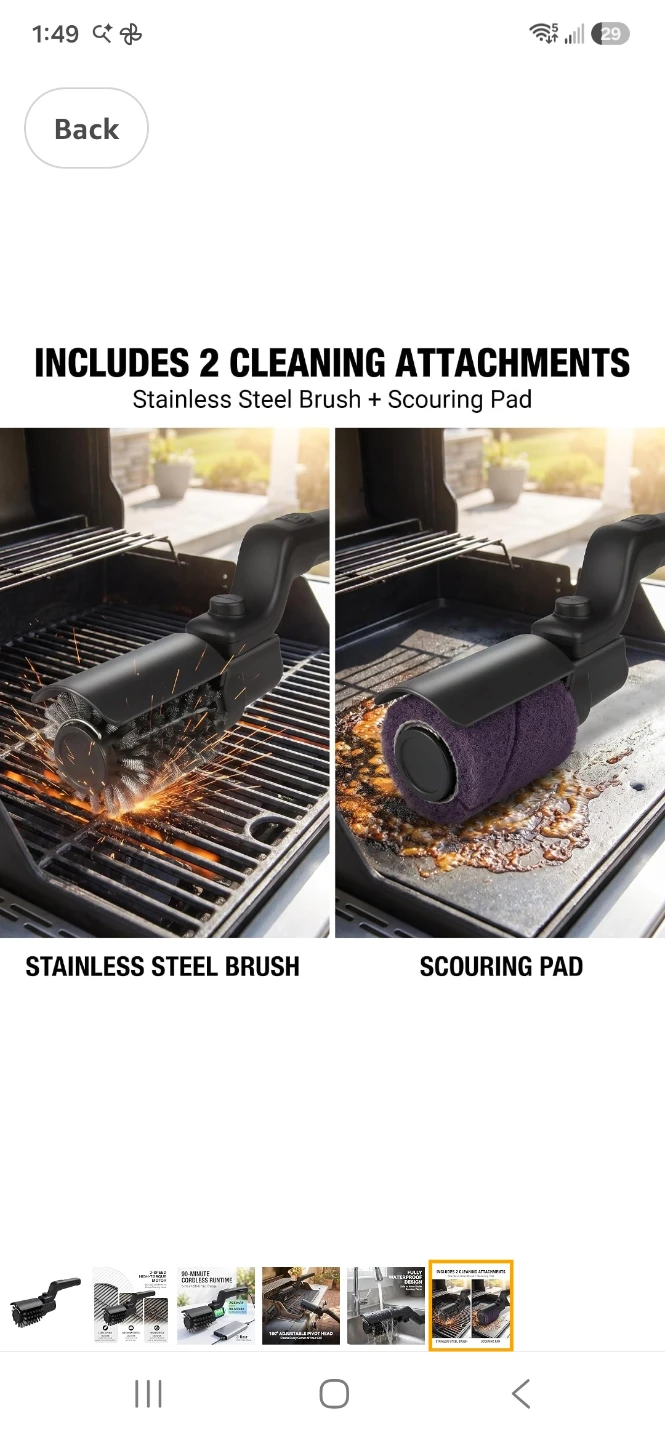 Upgrade 180° Adjustable Pivot Head Grill Brush with Scouring Pad