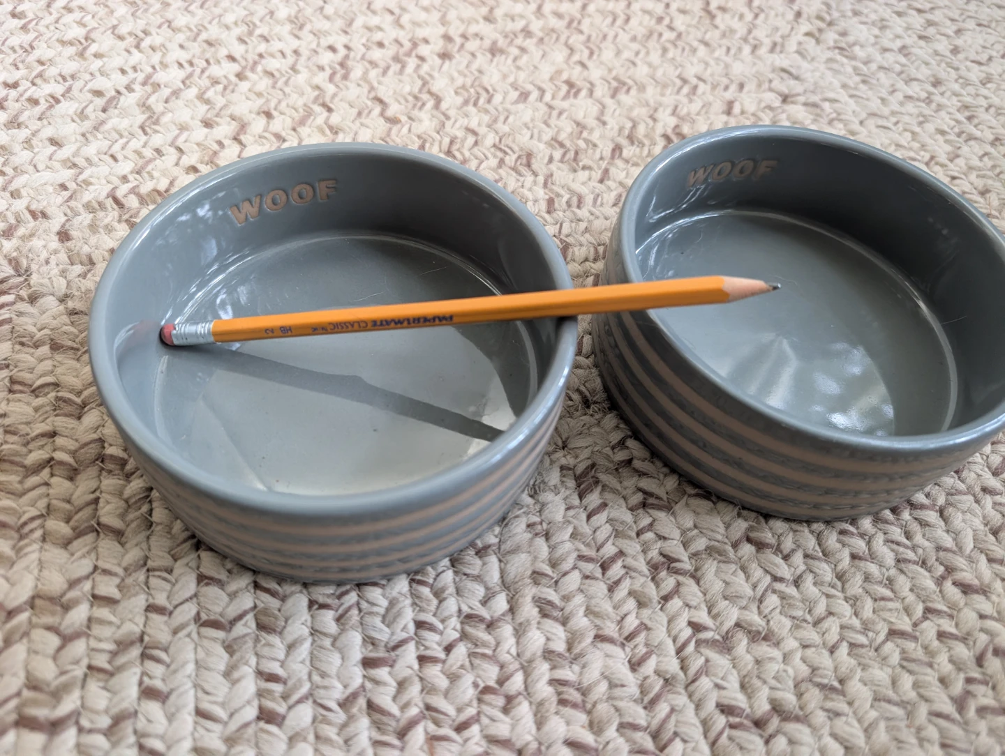 Set of 2 Grey Striped Ceramic Pet Bowls - photo 2