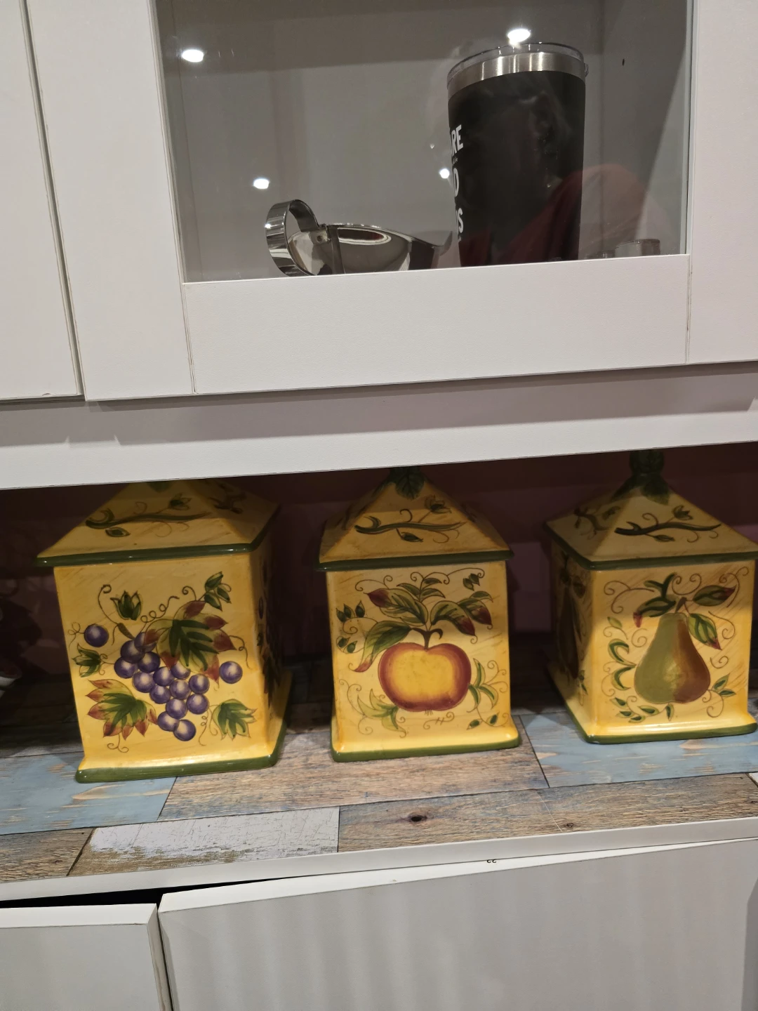 Set of 3 Yellow Ceramic Canisters with Fruit Design - photo 2