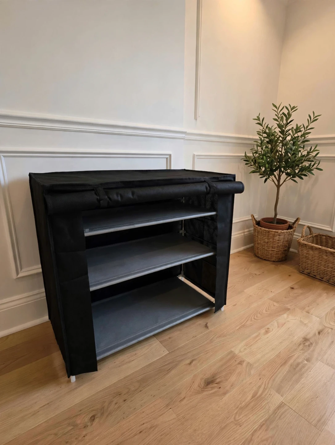 3-Tier Black Fabric Shoe Rack Organizer