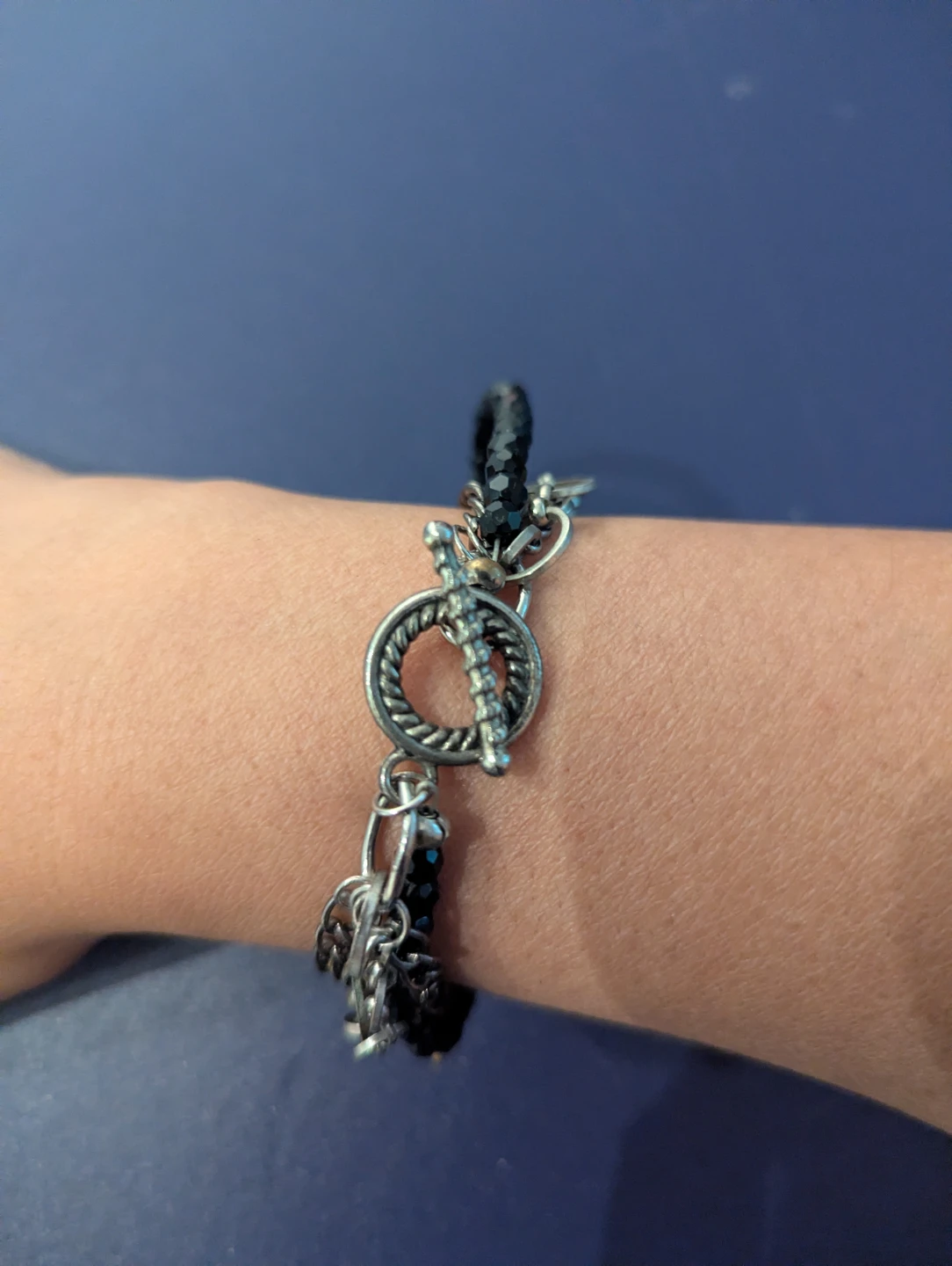 Multi-strand Black Bead and Silver Chain Bracelet - photo 3