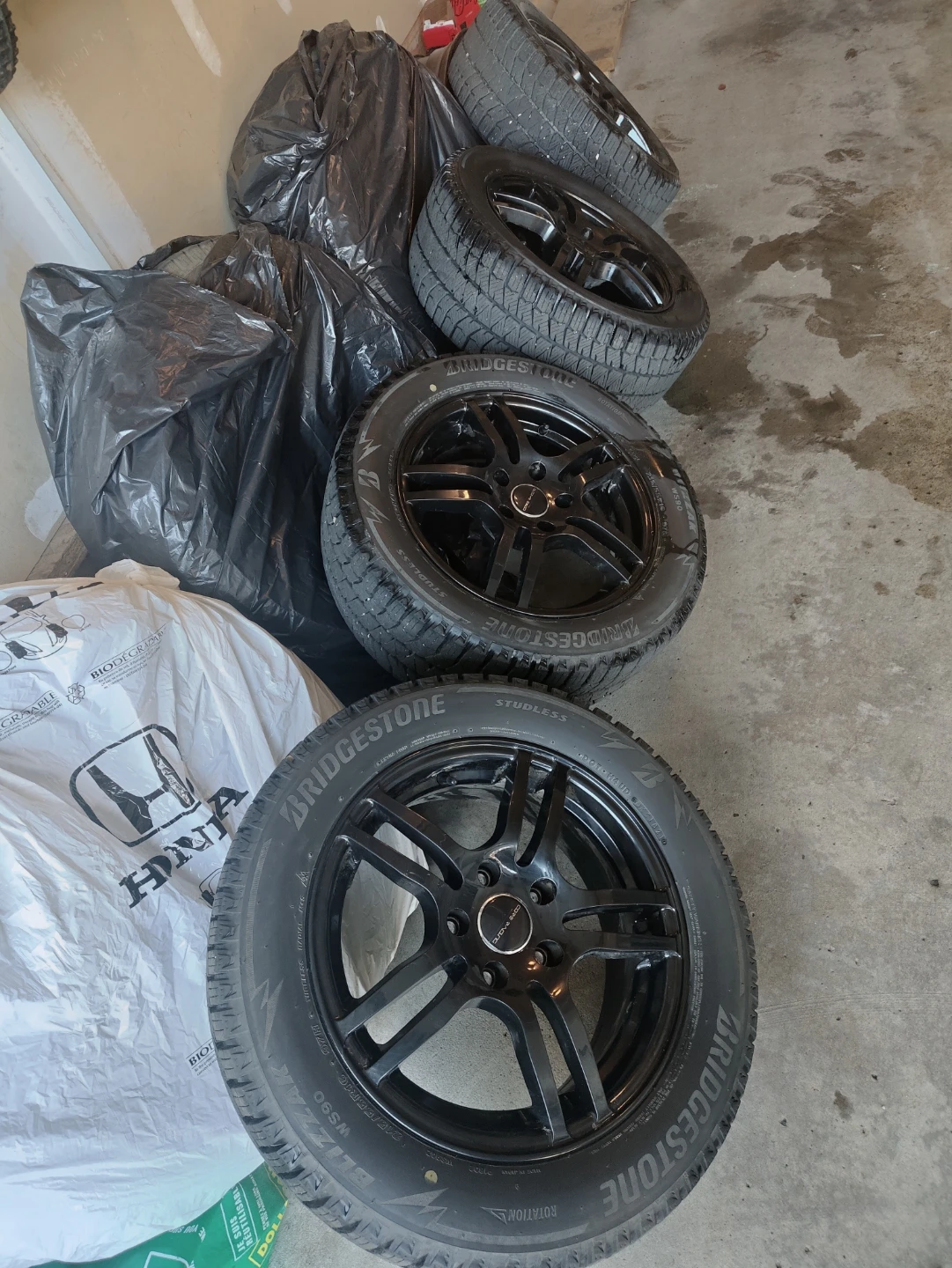 Set of 4 Bridgestone Winter Tires on Black Rims