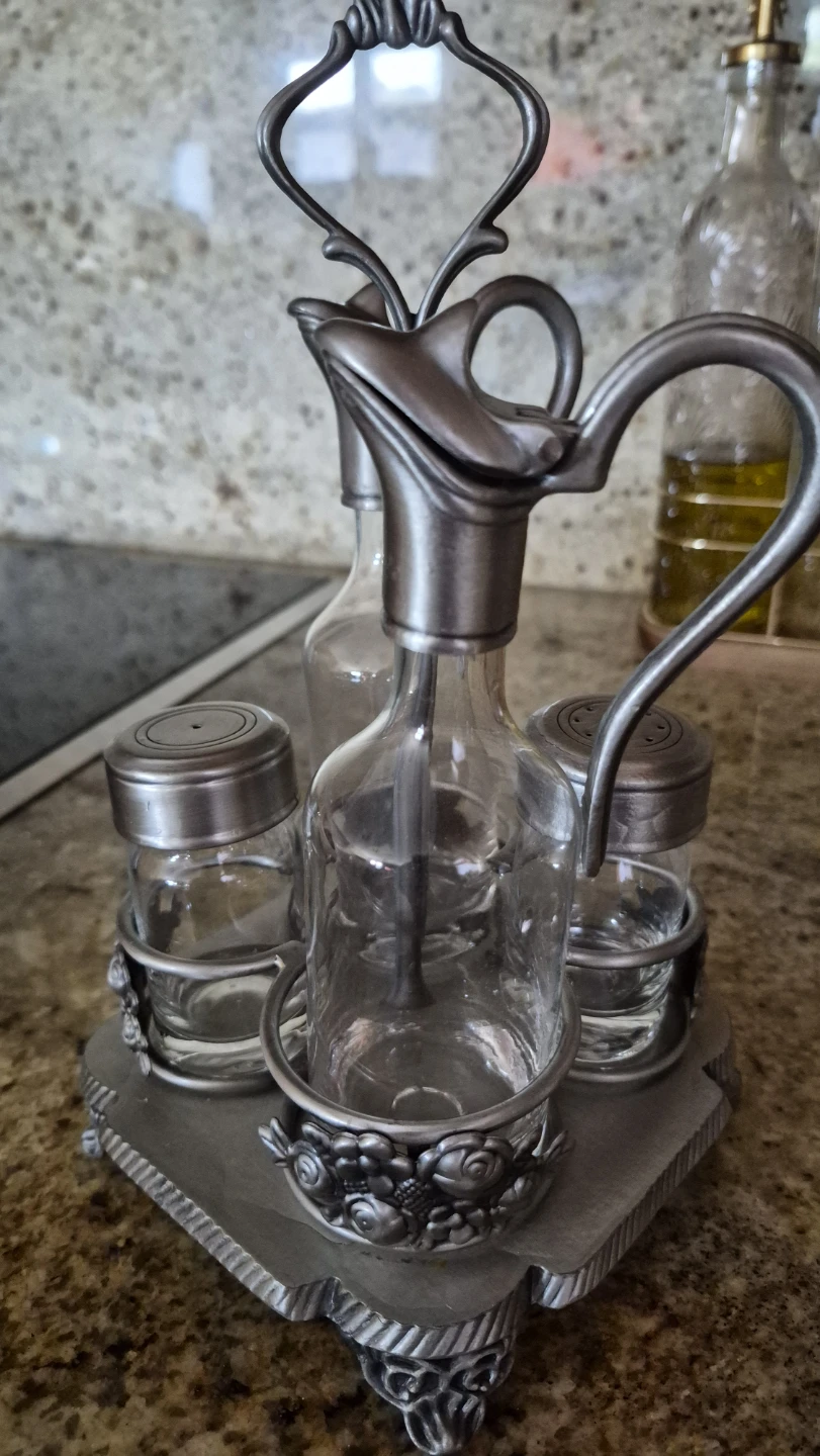 Salt and Pepper Shakers with Oil and Vinegar Cruet Set