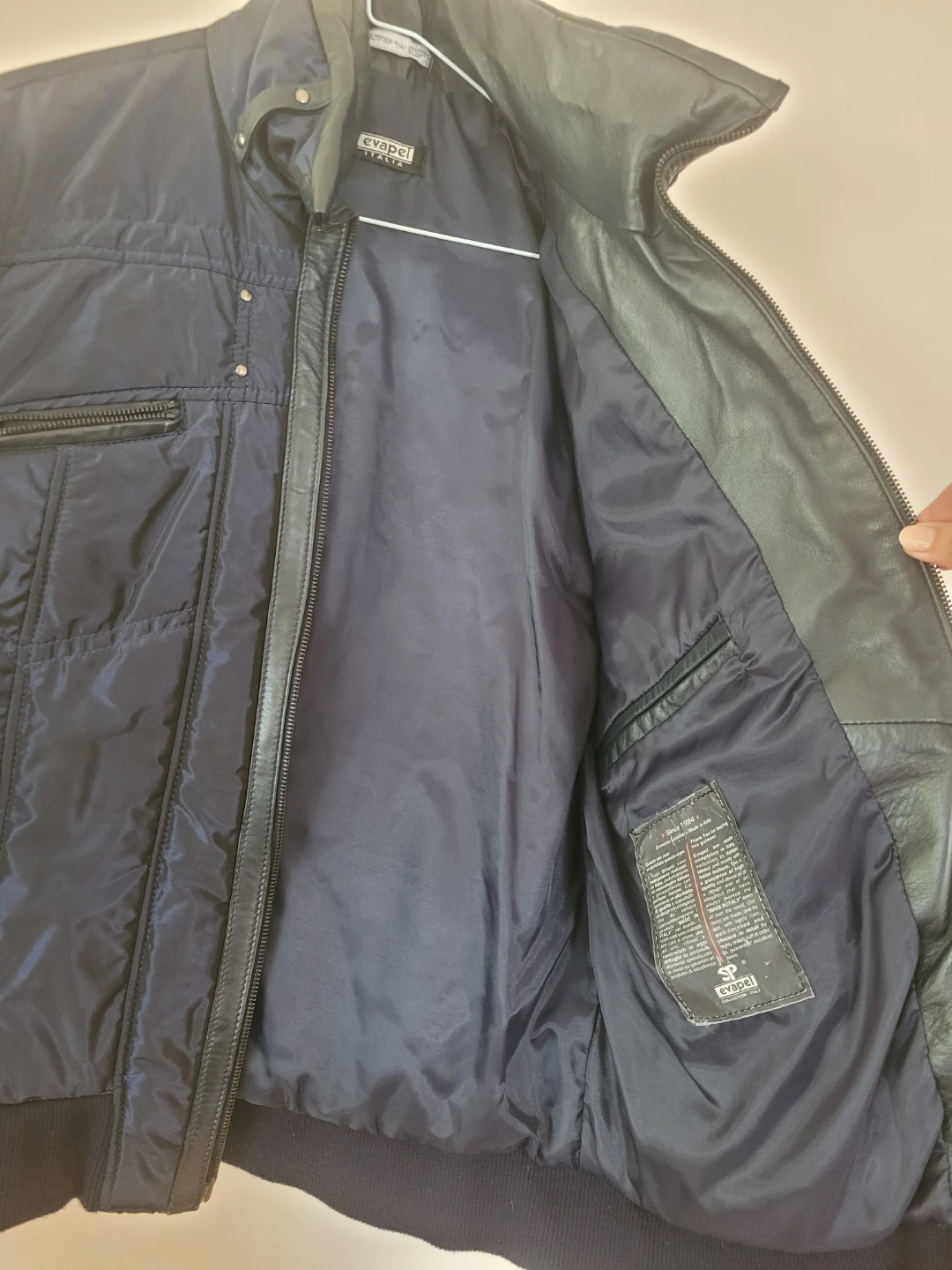 Evapel Italia Navy Blue Padded Leather Trim Jacket - photo 2