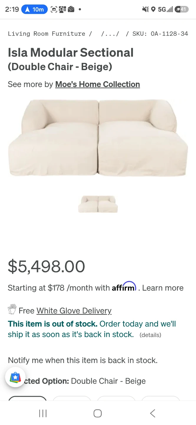 Moe's Isla Modular Sectional (Double Chair - Beige) - photo 3