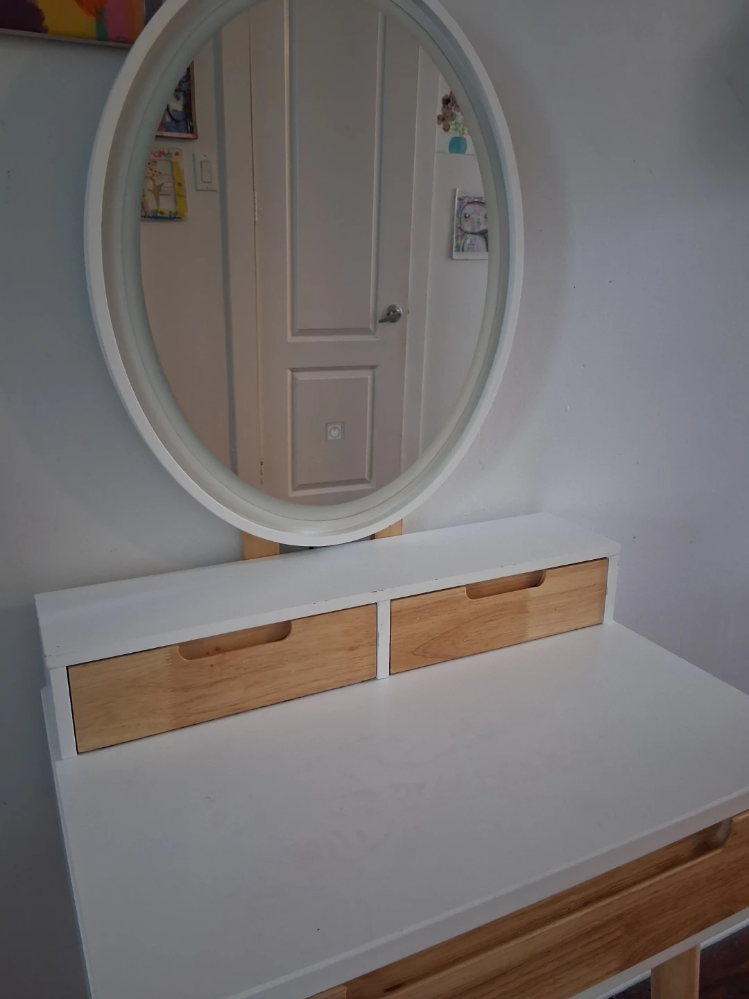 White Vanity Desk with Mirror and Stool - photo 2