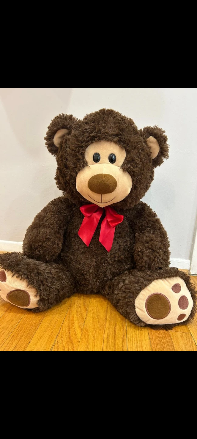 Brown Teddy Bear Plush Toy with Red Bow