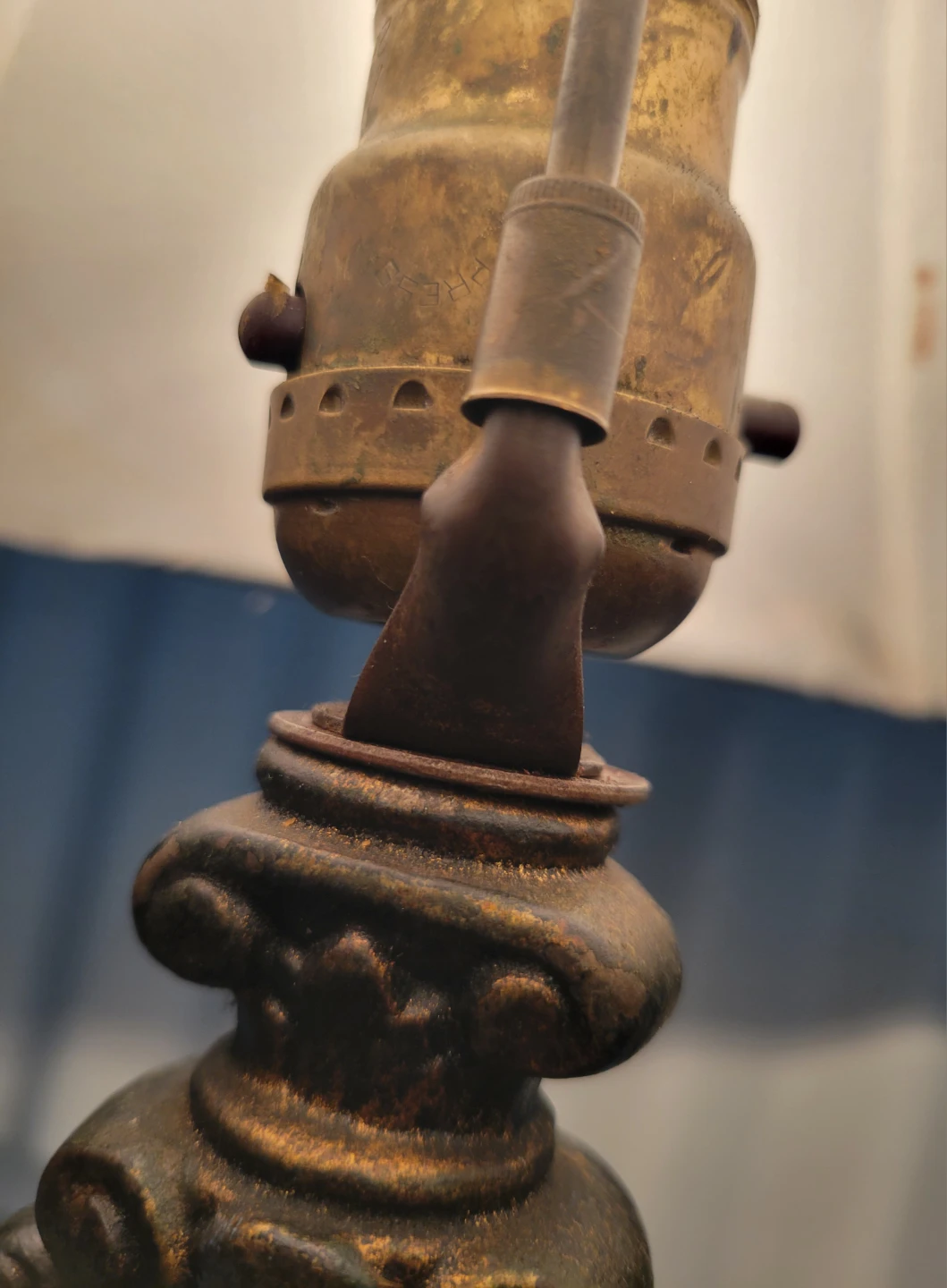 Vintage Ornate Table Lamp with Striped Shade - photo 3