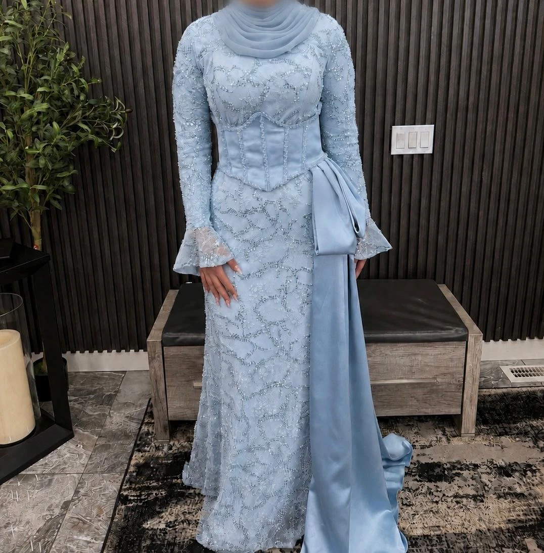 Light Blue Embellished Formal Gown