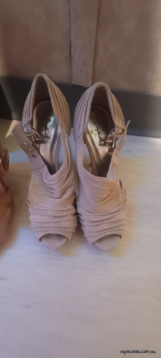 Beige Ruched Peep-Toe Heels - photo 2