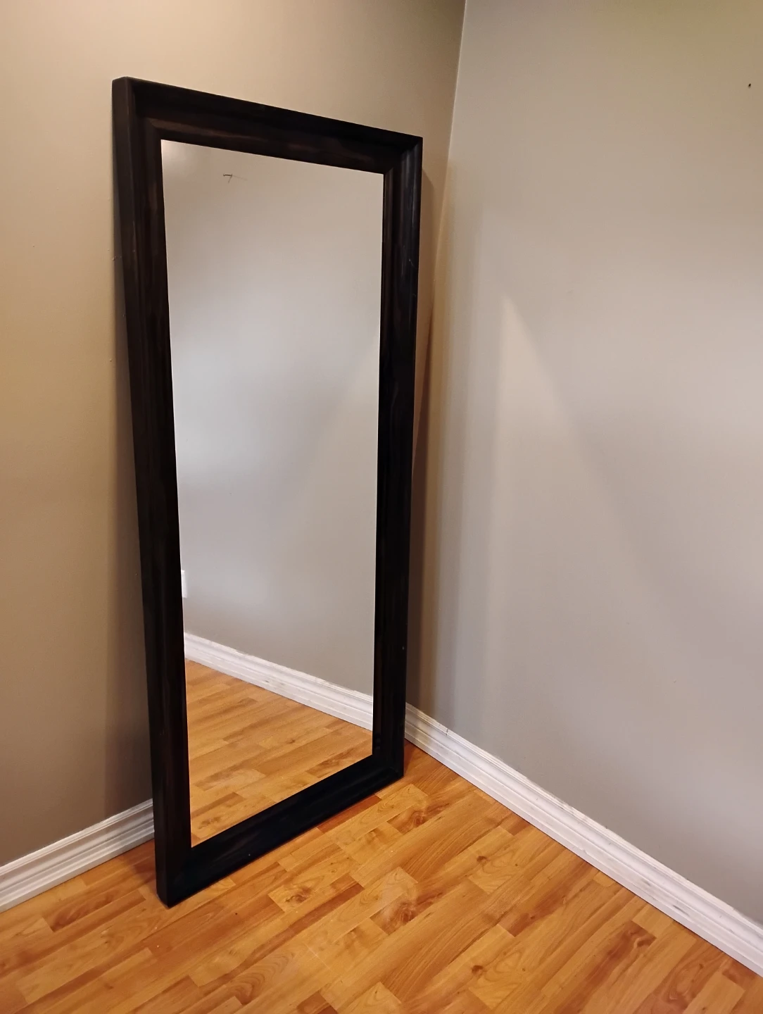 Tall dark wood framed mirror