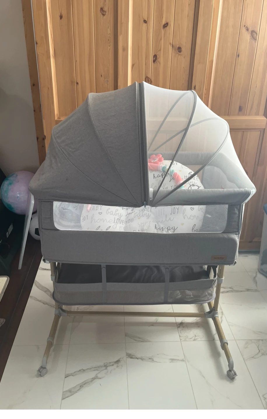 Grey Bassinet with Mosquito Net