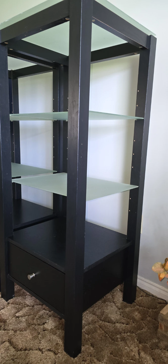 Black wood and frosted glass shelf unit with drawer - photo 3