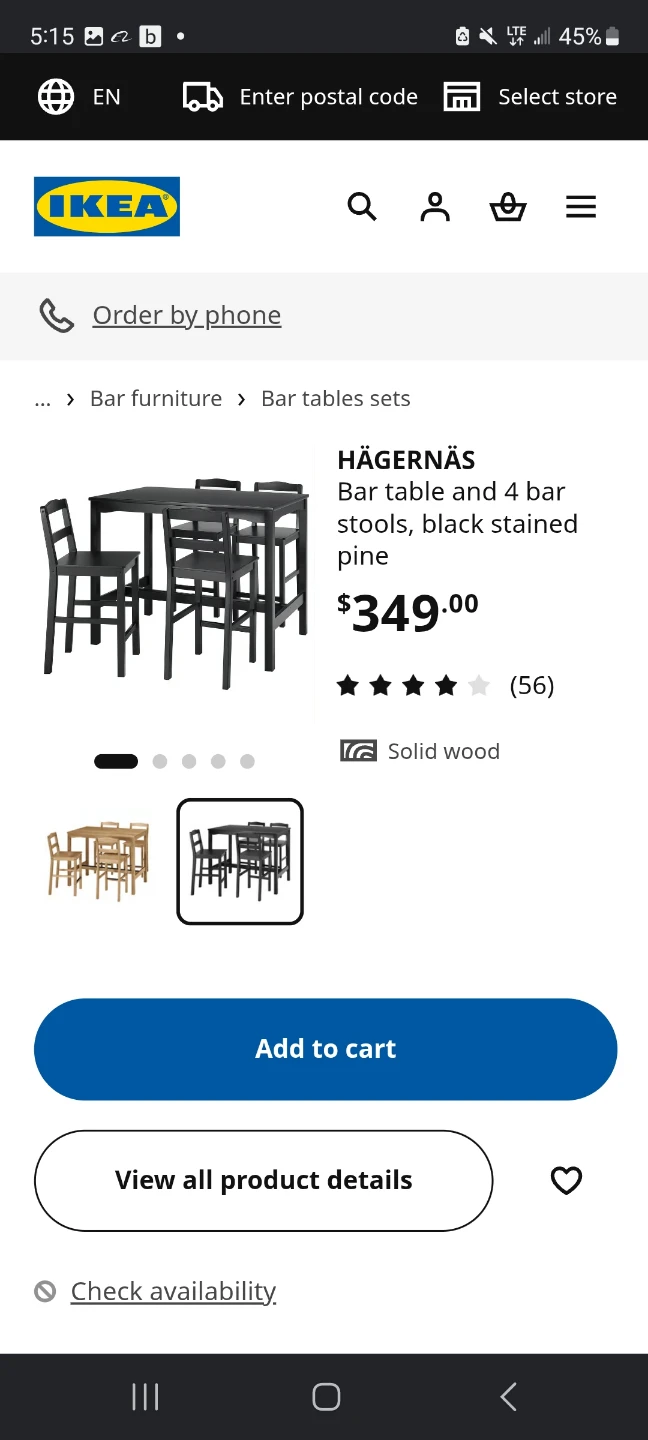 IKEA HÄGERNÄS Bar Table and 4 Stools Set - photo 2
