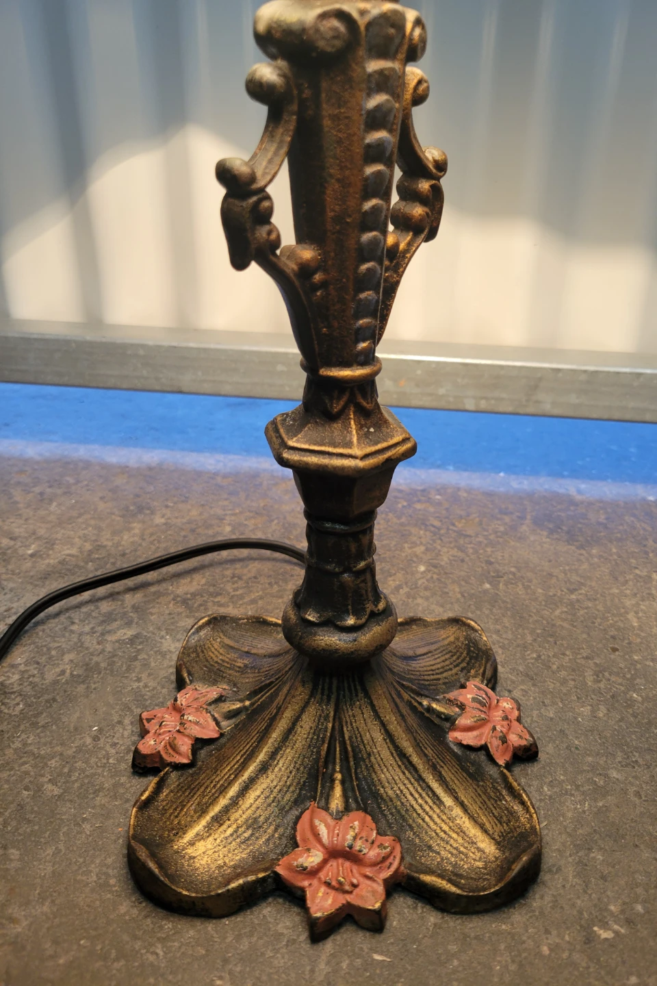 Vintage Ornate Table Lamp with Striped Shade - photo 2
