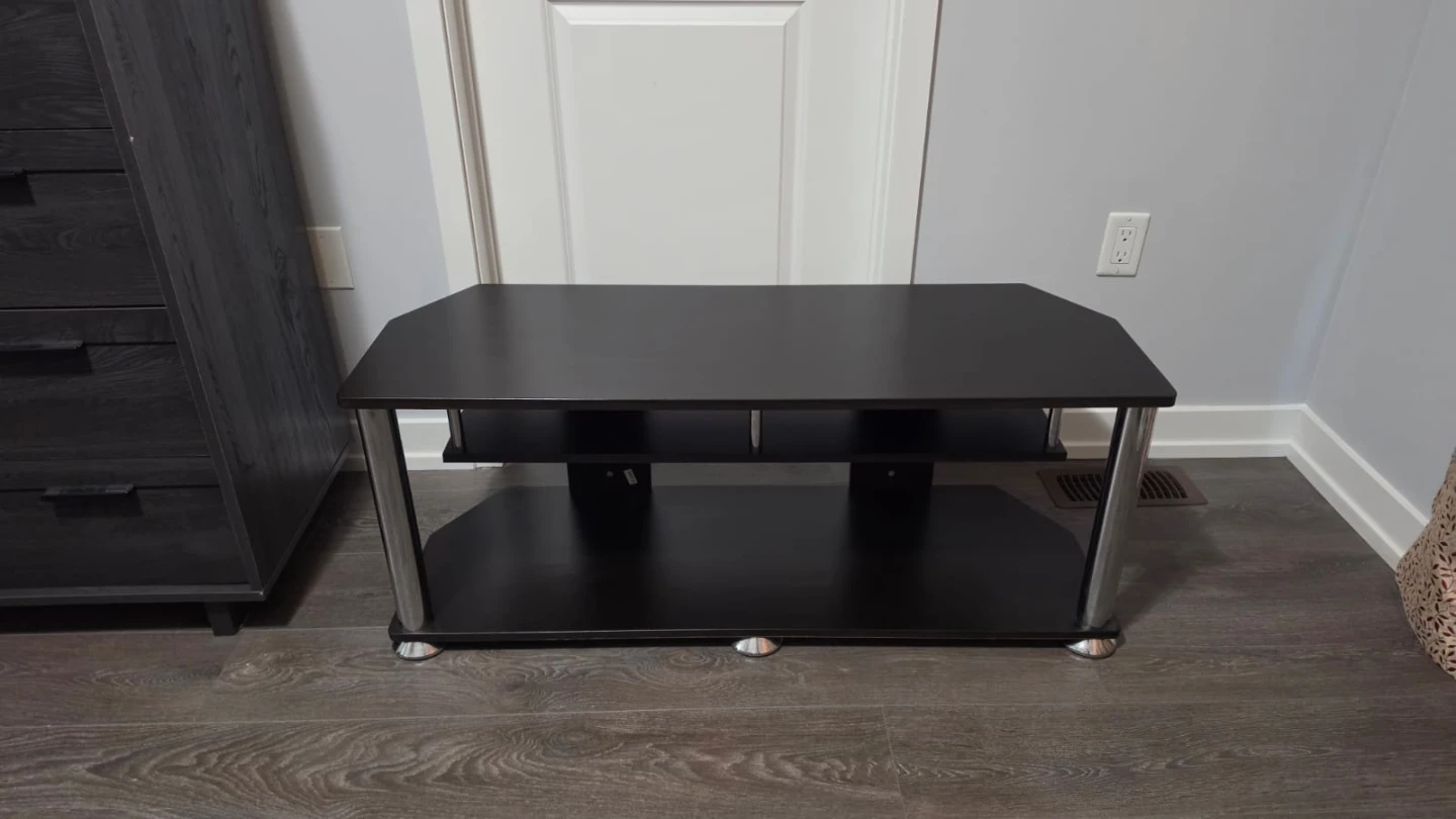 Dark Brown 3-Tier TV Stand with Silver Legs