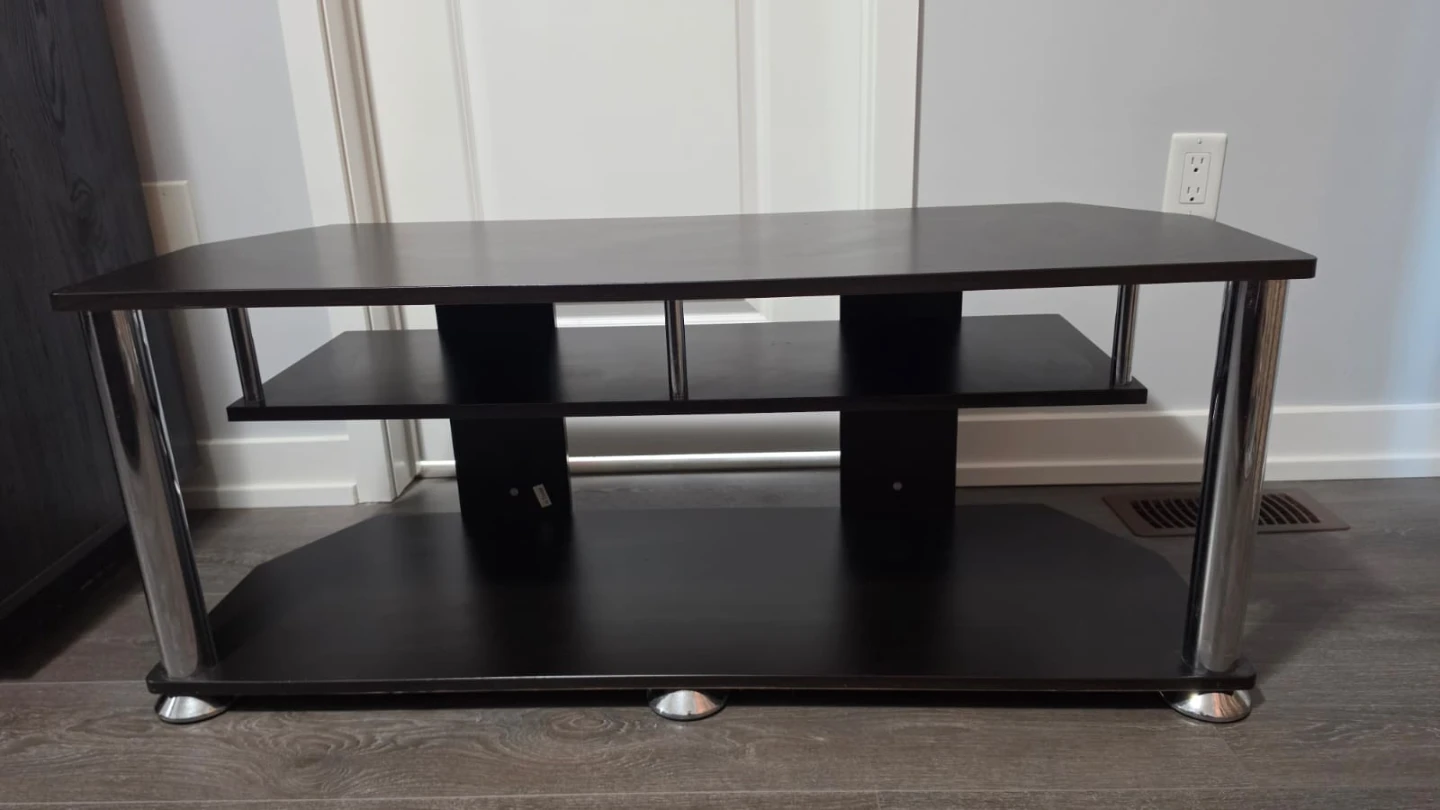 Dark Brown 3-Tier TV Stand with Silver Legs - photo 2