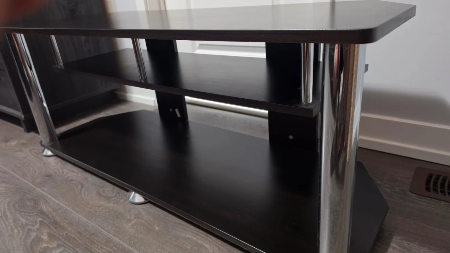 Dark Brown 3-Tier TV Stand with Silver Legs - photo 3