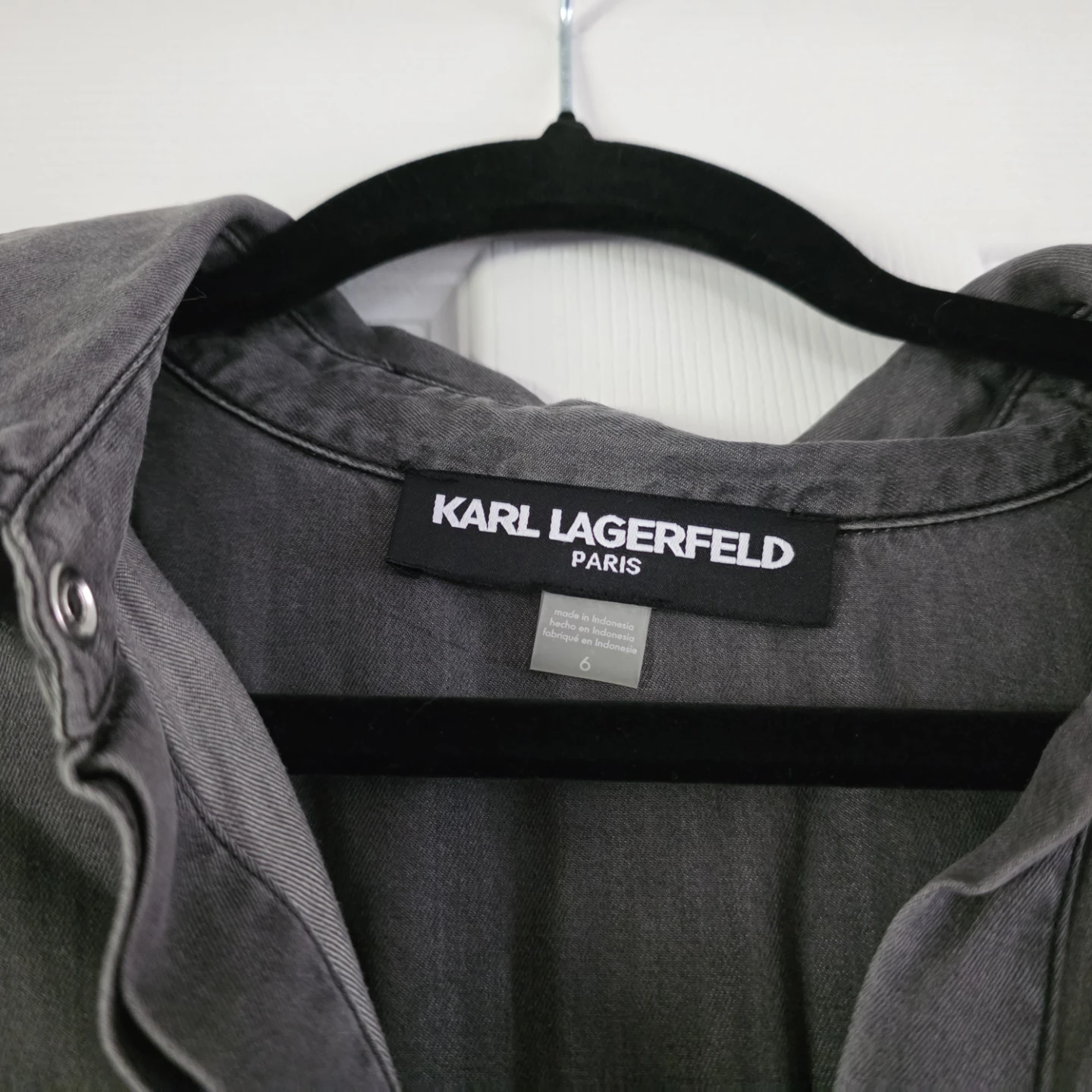 Karl Lagerfeld Paris Grey Button-Up Shirt Dress with Belt