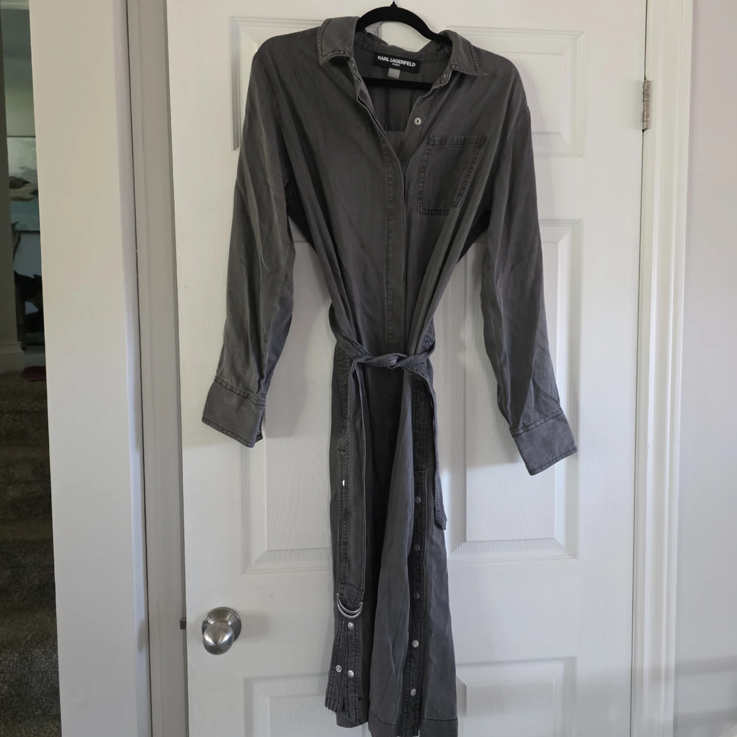 Karl Lagerfeld Paris Grey Button-Up Shirt Dress with Belt - photo 2