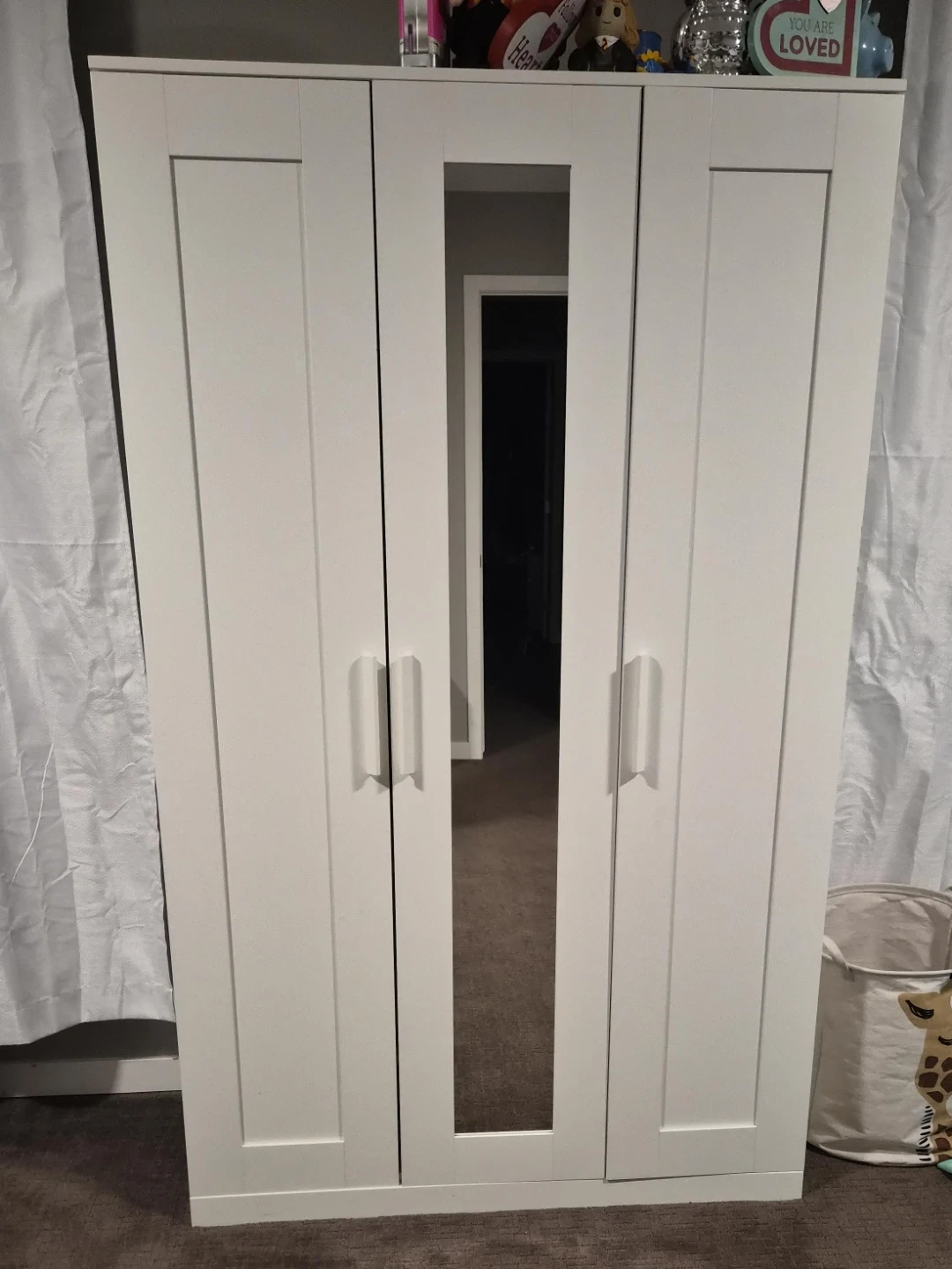 White 3-Door Wardrobe with Mirror