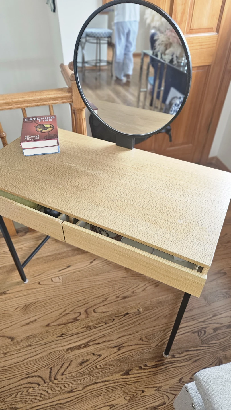 Vanity Desk with Round Mirror Wooden