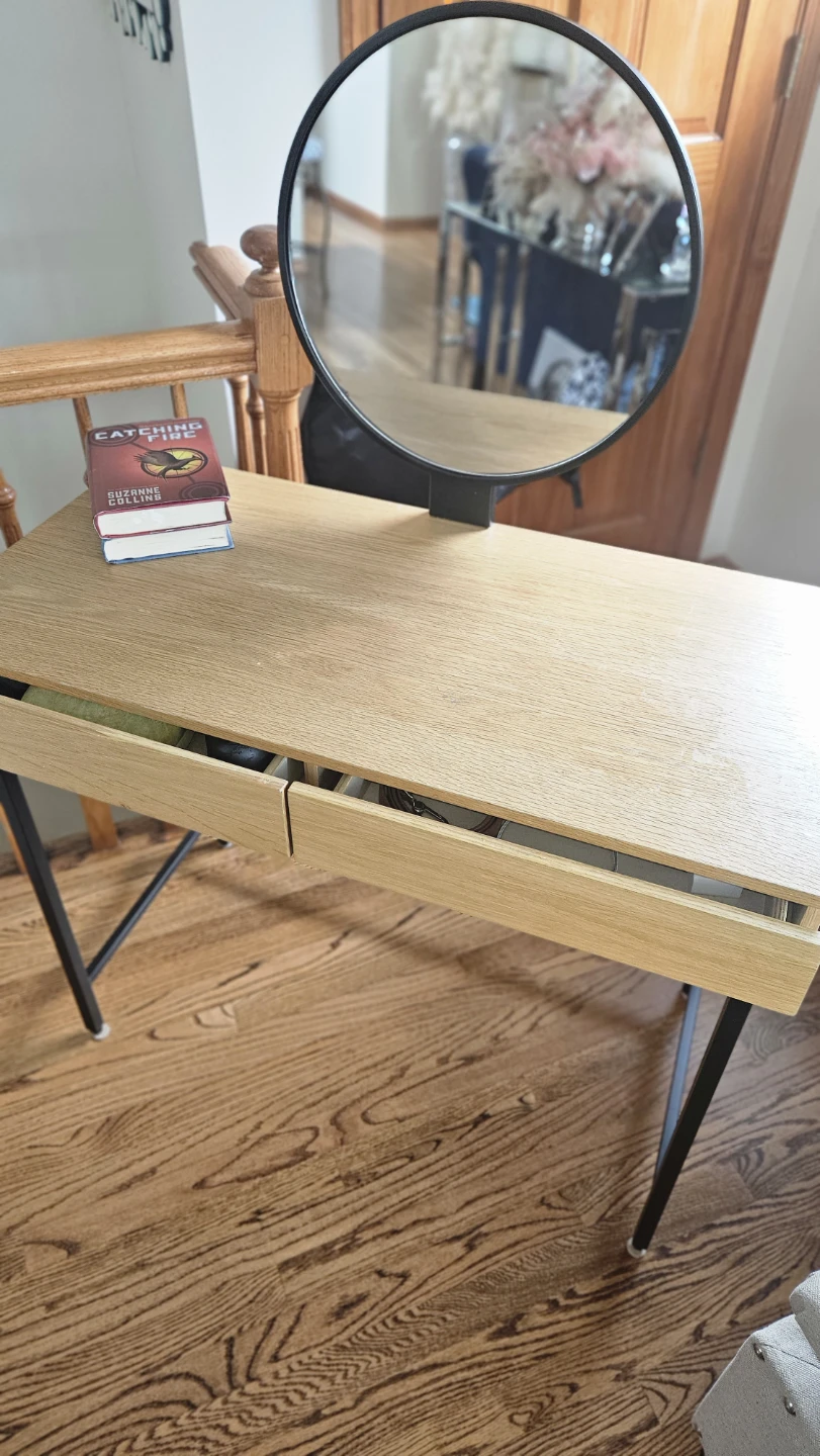 Vanity Desk with Round Mirror Wooden - photo 2
