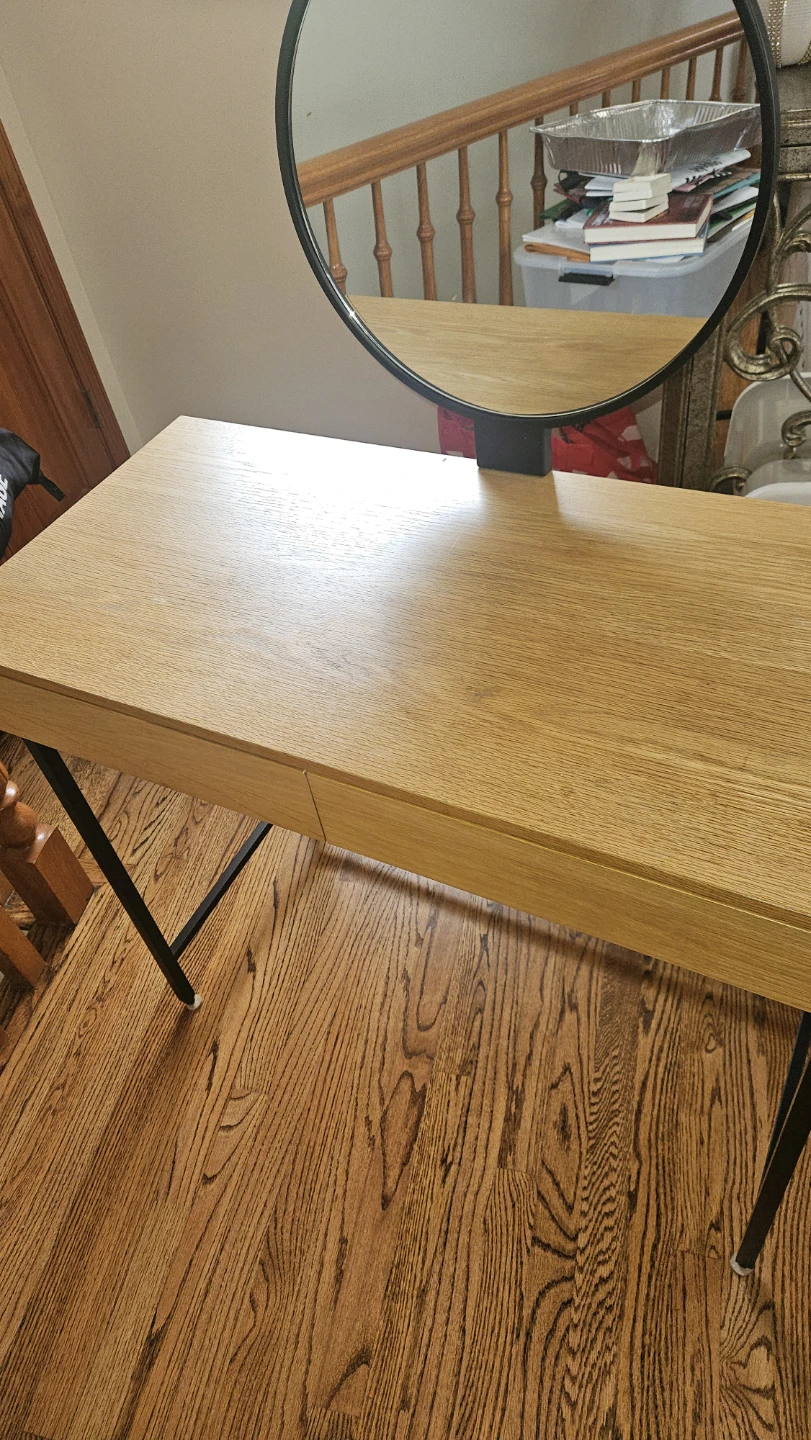 Vanity Desk with Round Mirror Wooden - photo 3