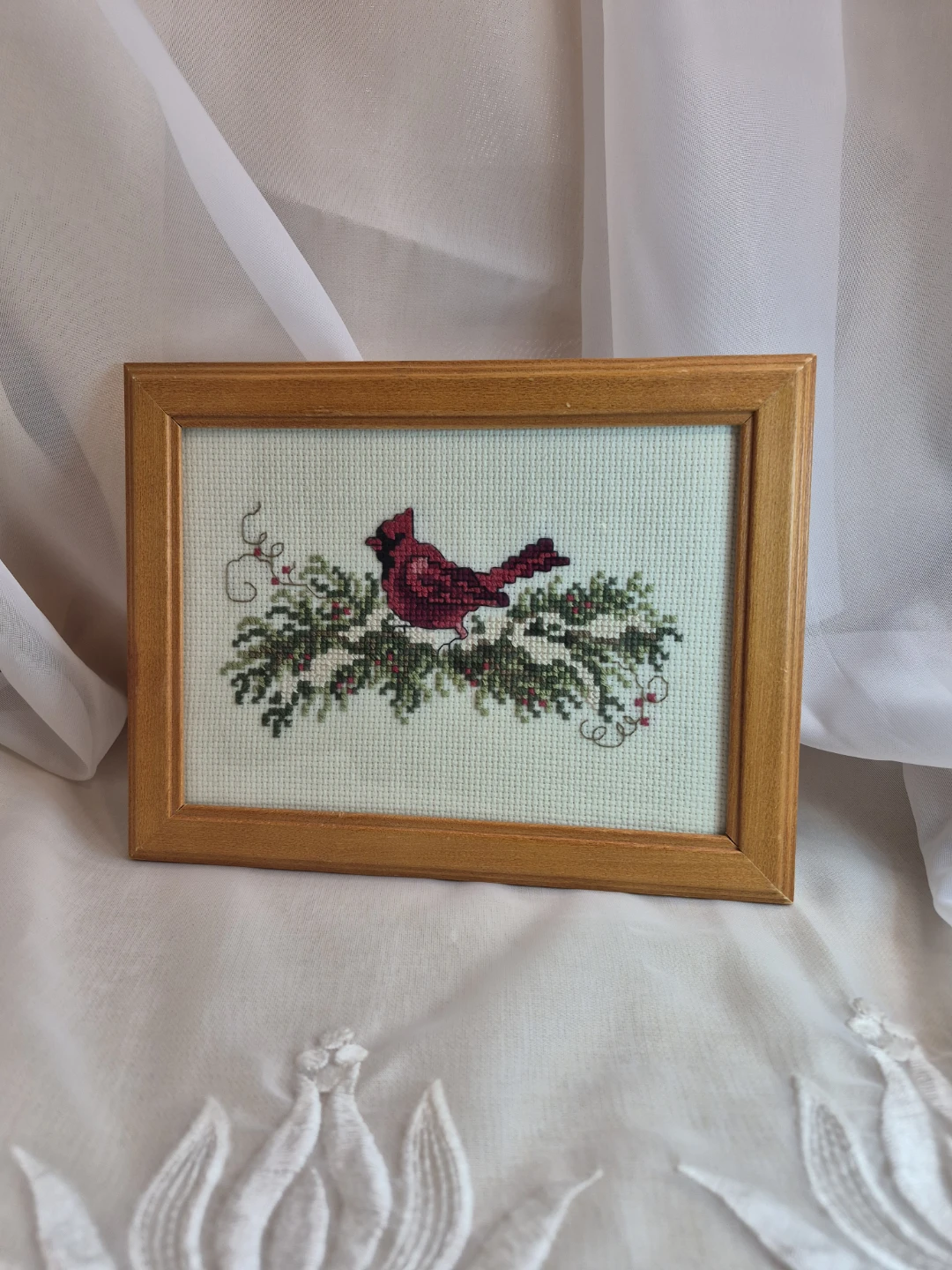 Beautiful Vintage 5x7 HandStitched Hand Needlepoint Cardinal