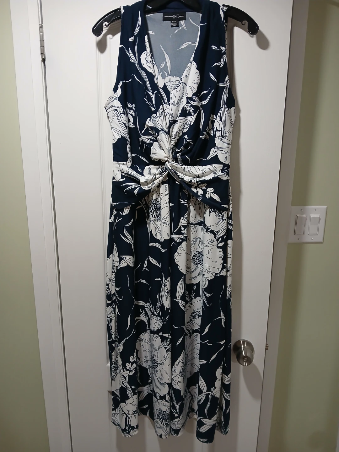 Navy & White Floral Knot-Front Maxi Dress, Worn Once