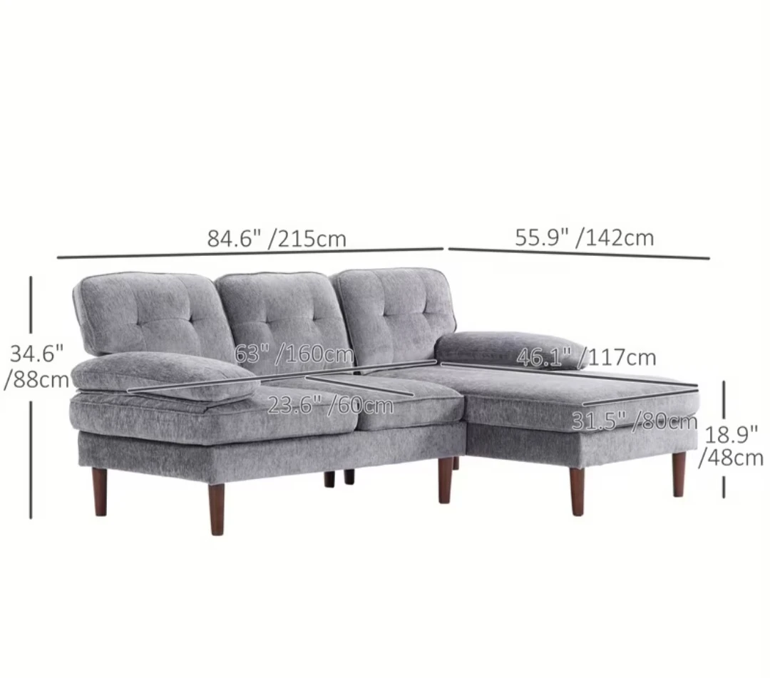 Grey L-Shape Sofa with Right Chaise - photo 5