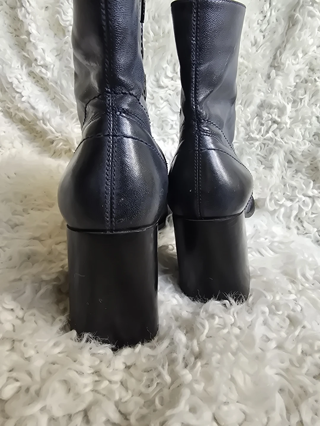 Women's Blue Leather Ankle Boots - photo 3