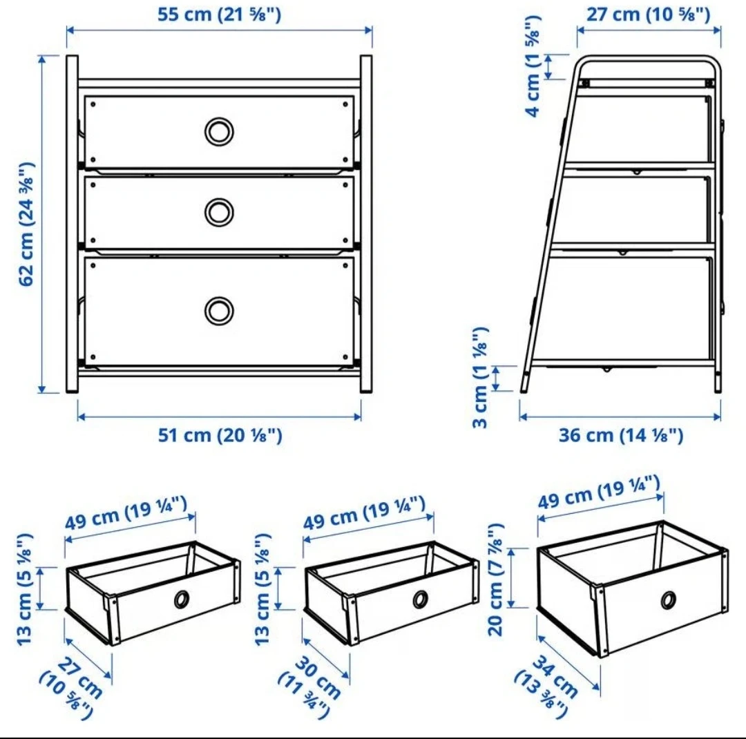 2 pieces White hite 3-Drawer Storage Unit - photo 2
