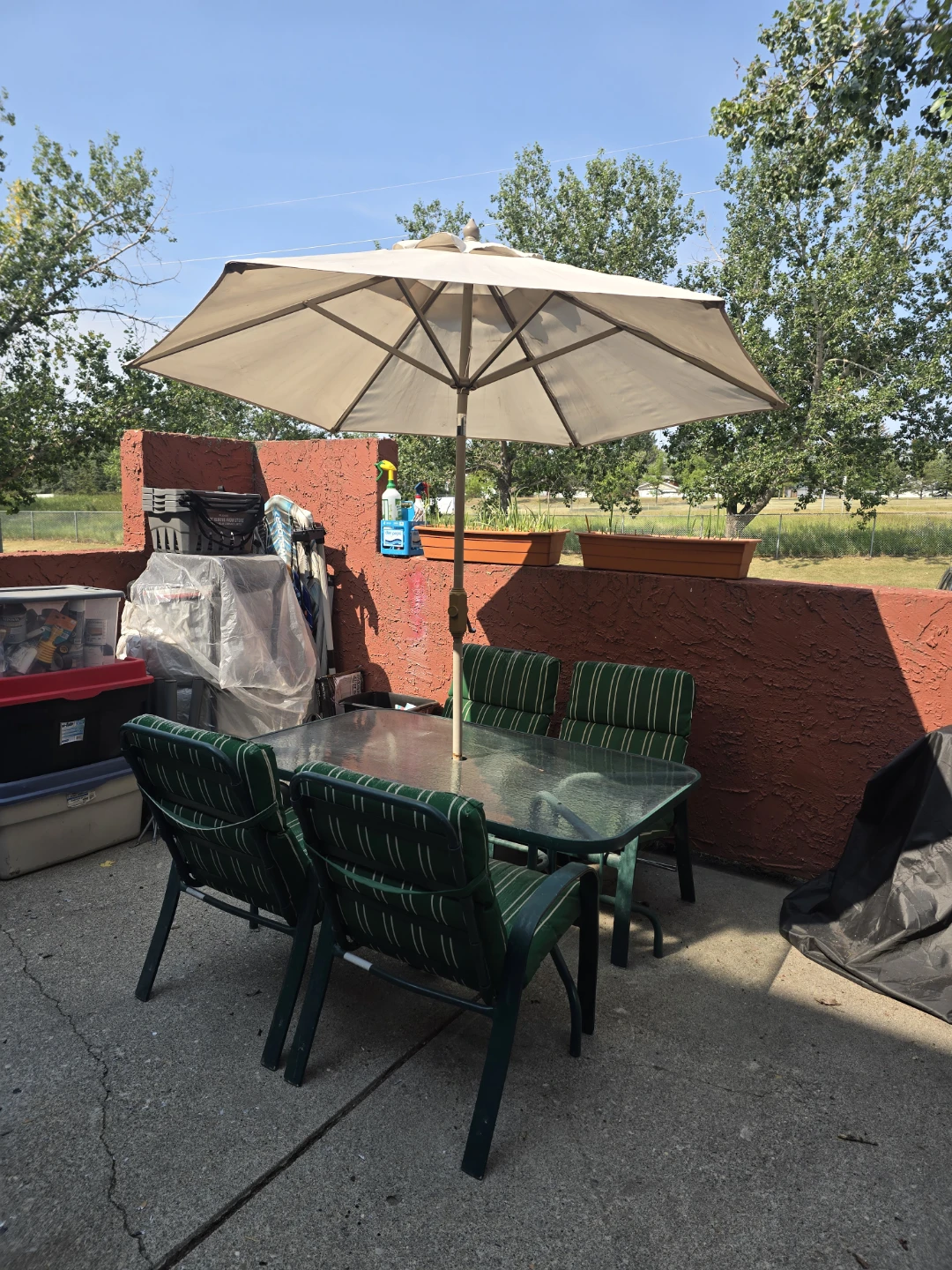 Patio glass table with 4 chairs and cushions - photo 3