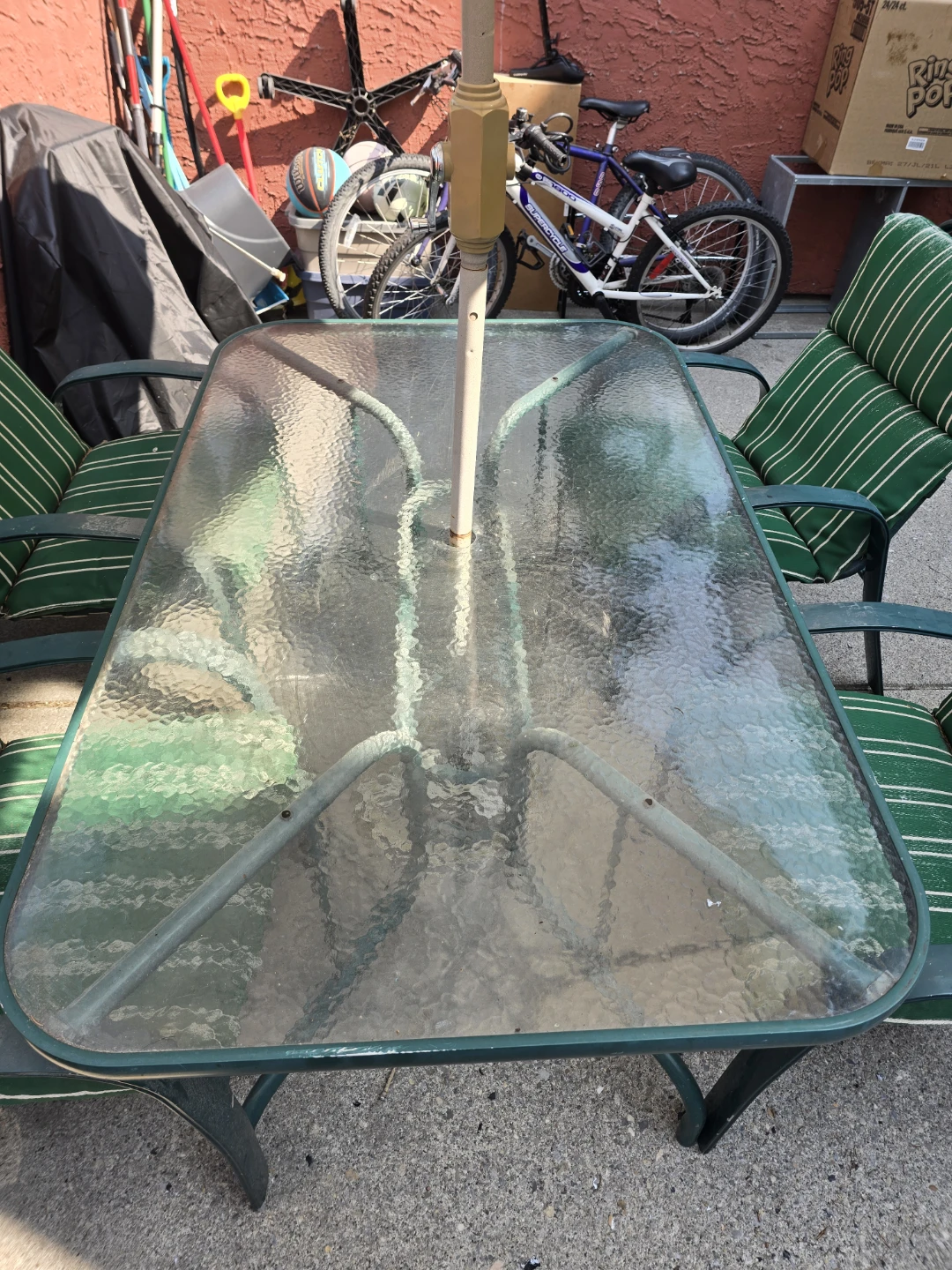 Patio glass table with 4 chairs and cushions - photo 4