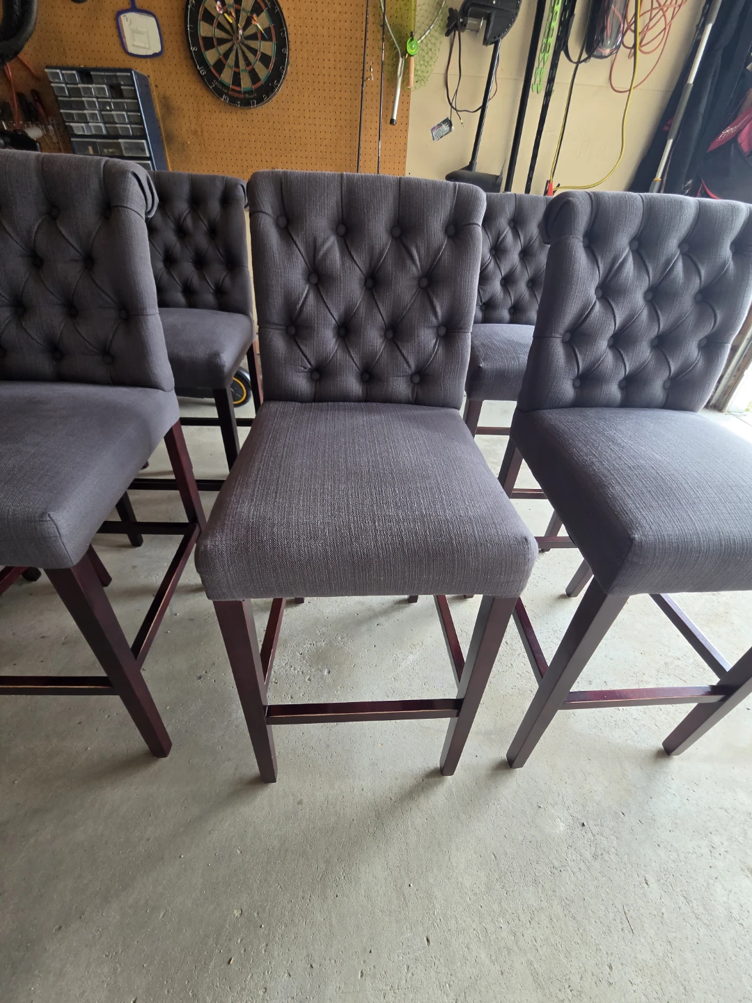 Set of 8 Grey Tufted Bar Stools - photo 4